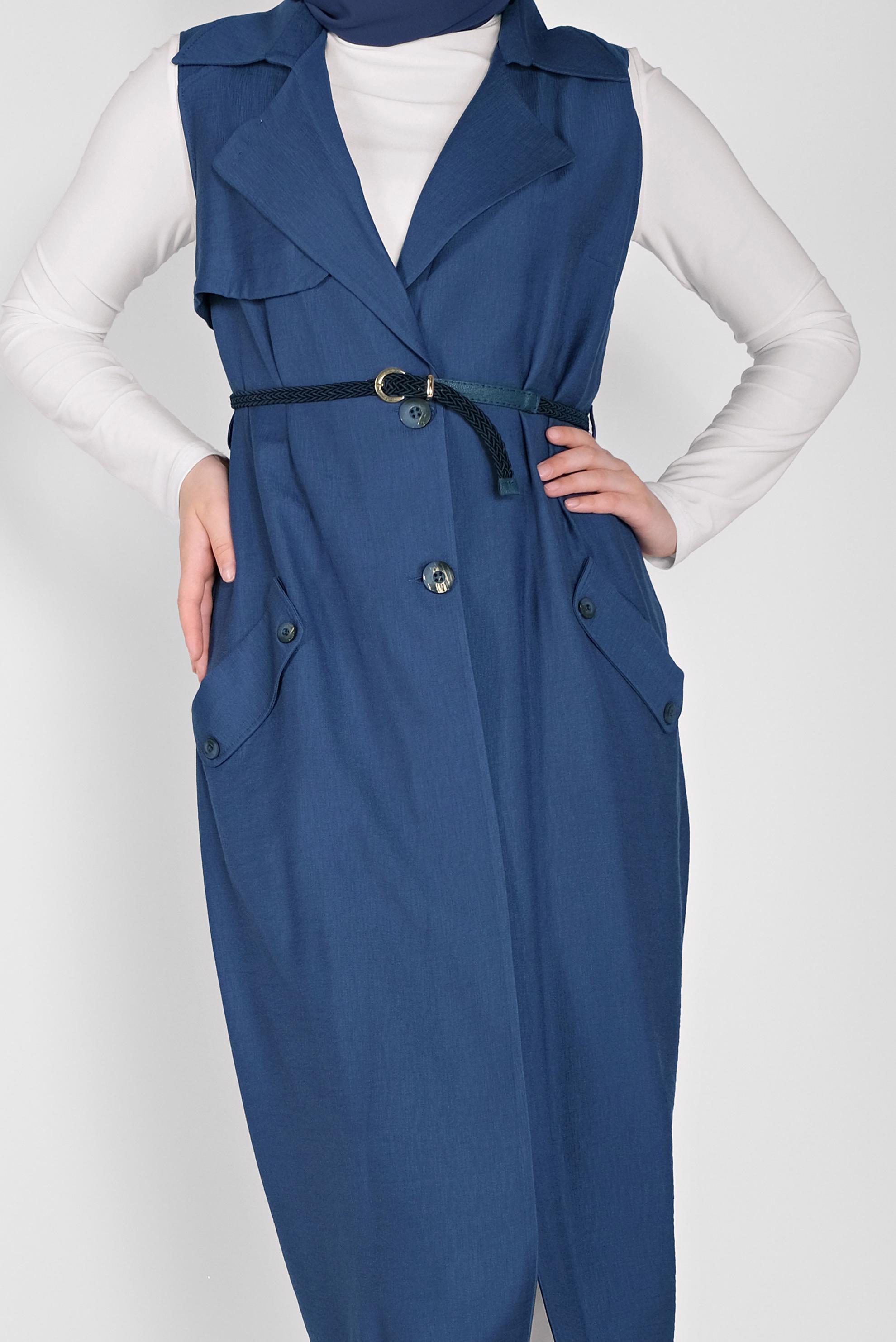 Tesettür giyim LACİVERT KRUVAZE YAKA CEPLİ YELEK 41467