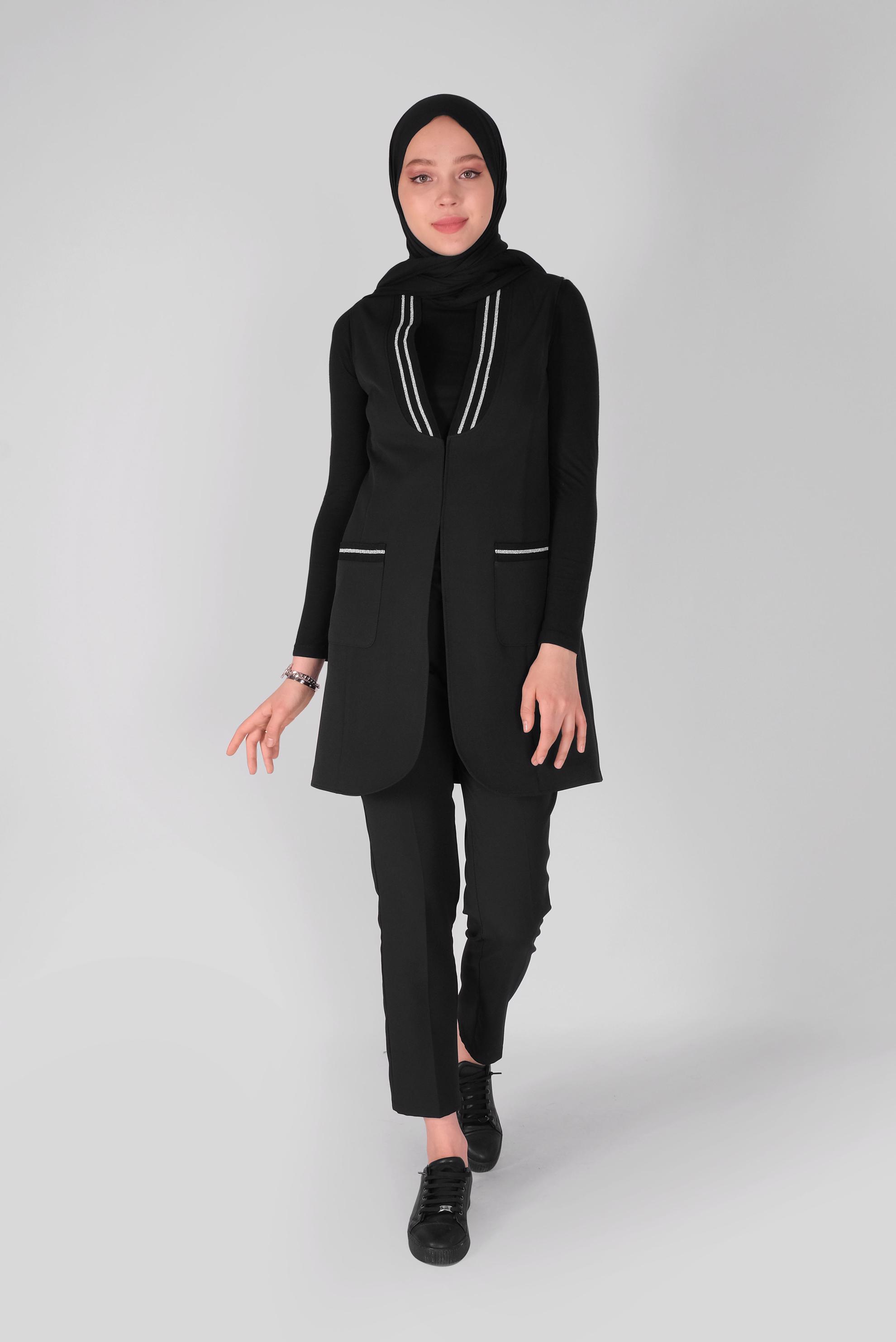 Tesettür giyim SİYAH SİMLİ LASTİK DETAYLI YELEK 41512 