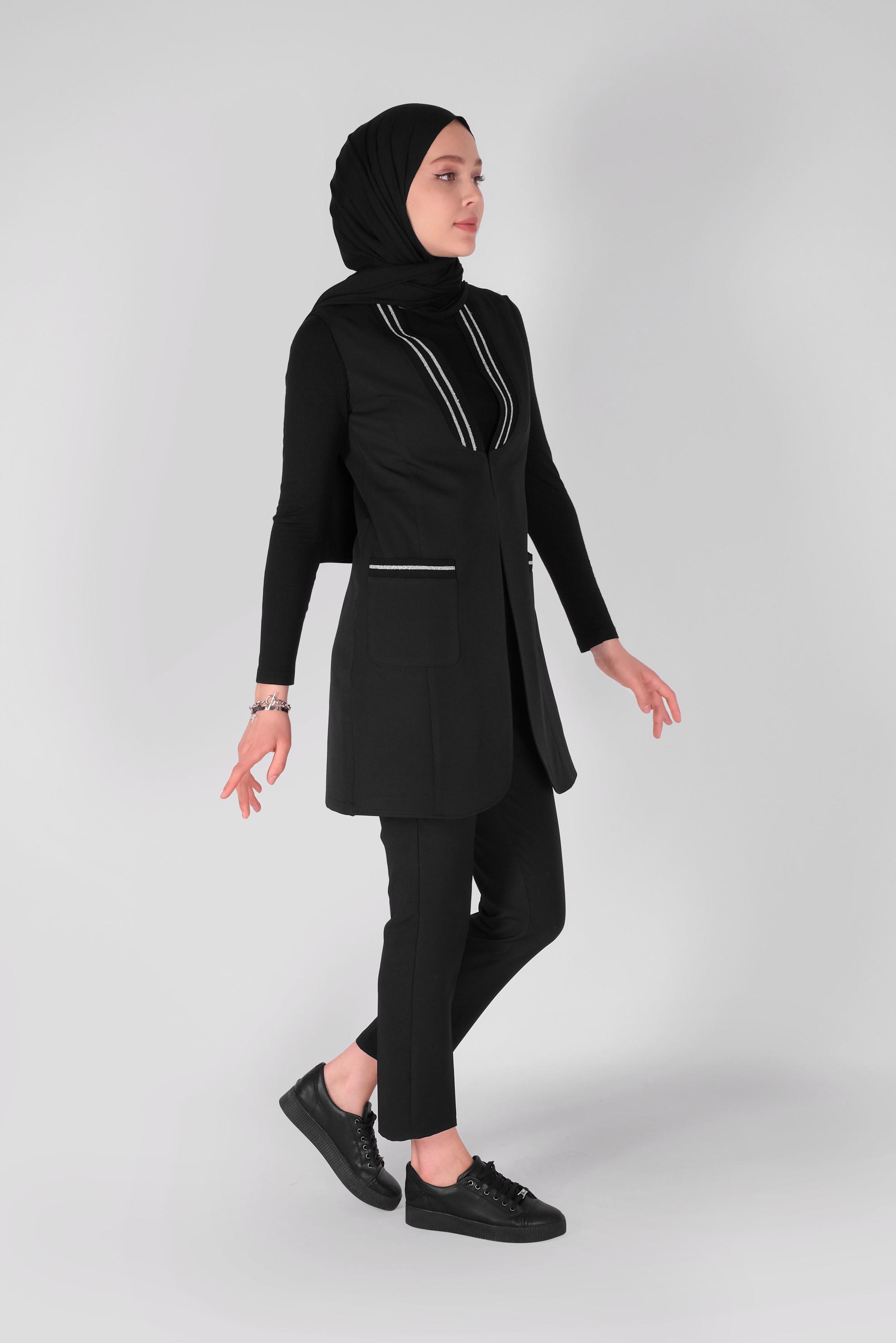Tesettür giyim SİYAH SİMLİ LASTİK DETAYLI YELEK 41512 