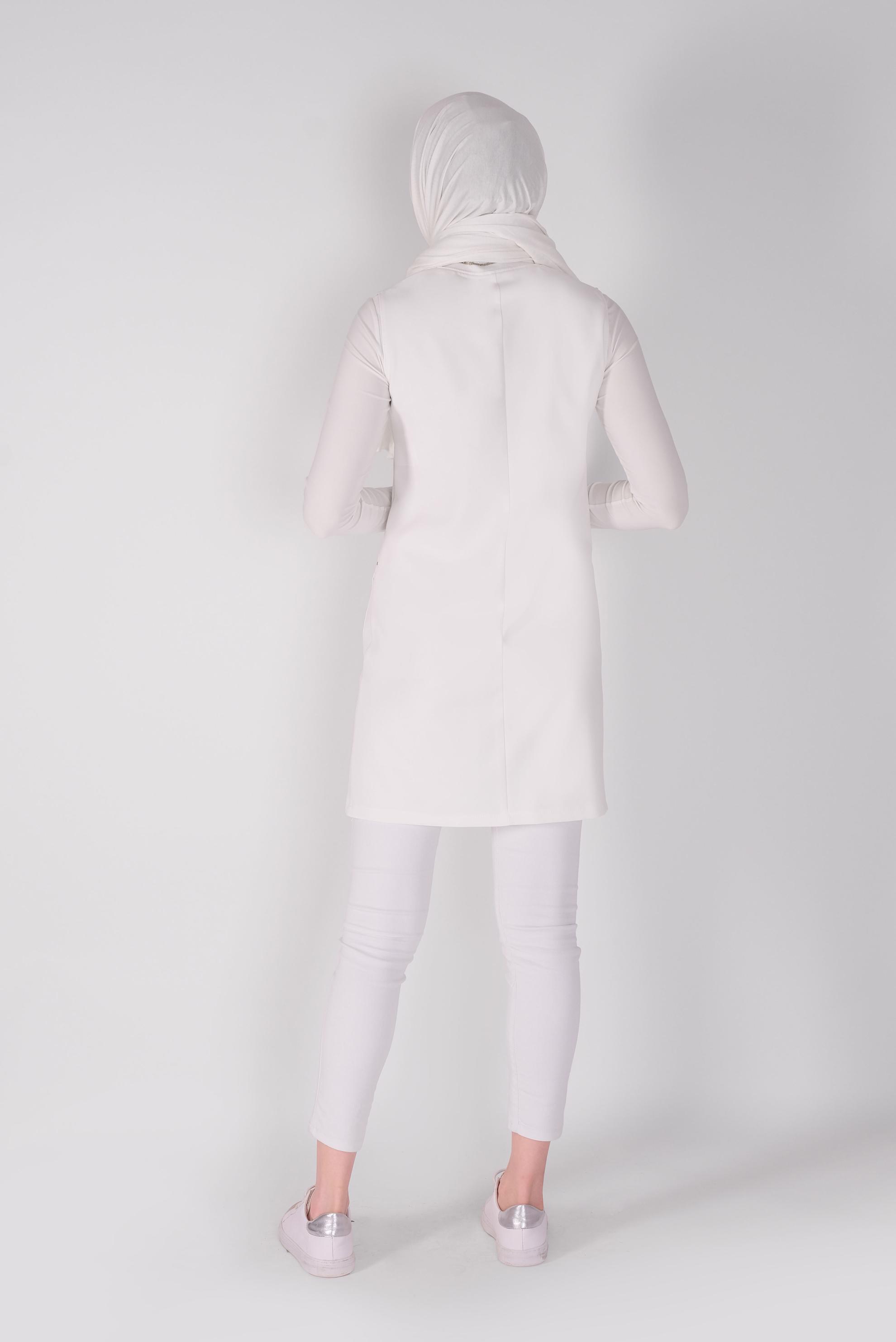 Tesettür giyim BEYAZ SİMLİ LASTİK DETAYLI YELEK 41512 