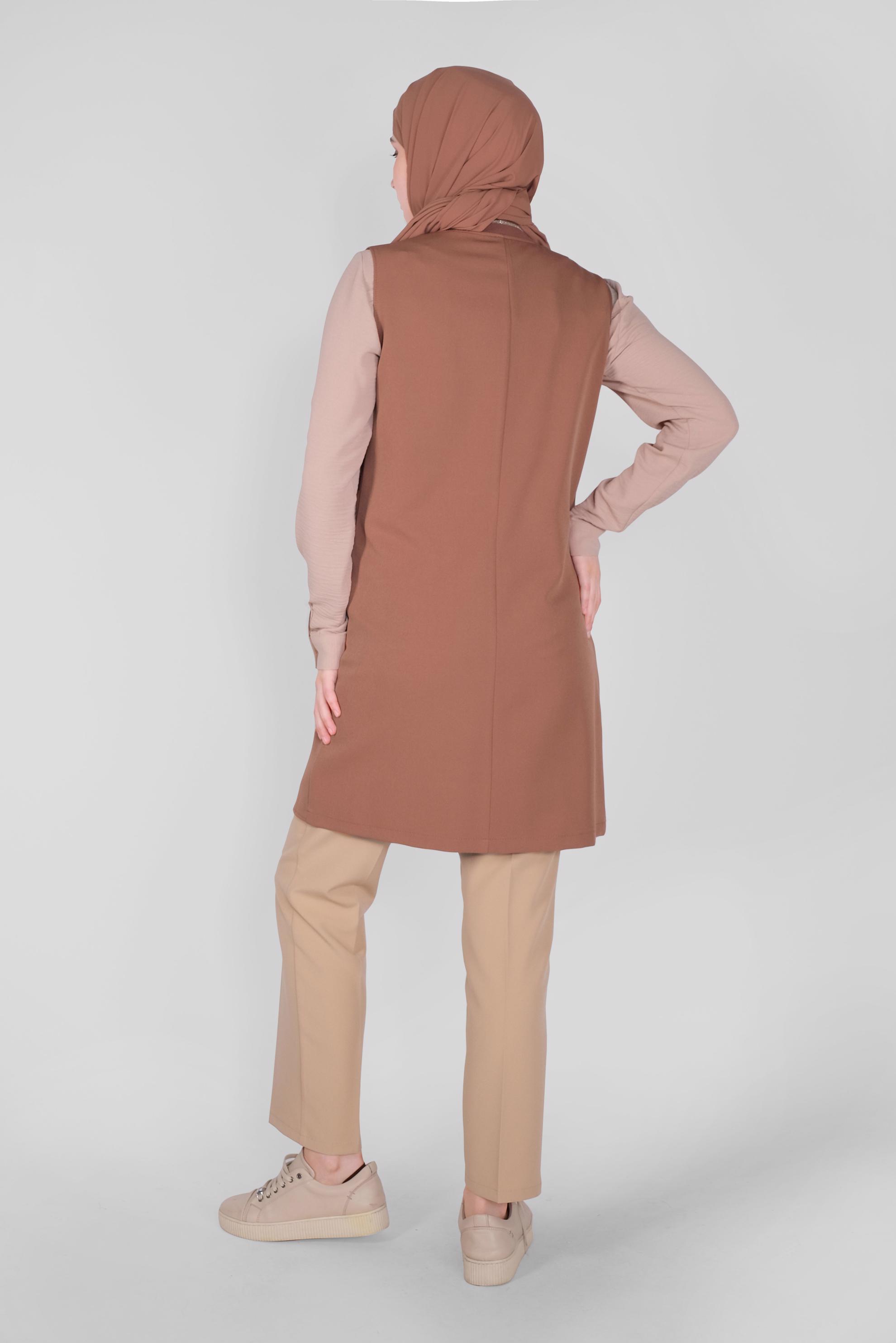 Tesettür giyim TABA SİMLİ LASTİK DETAYLI YELEK 41512 