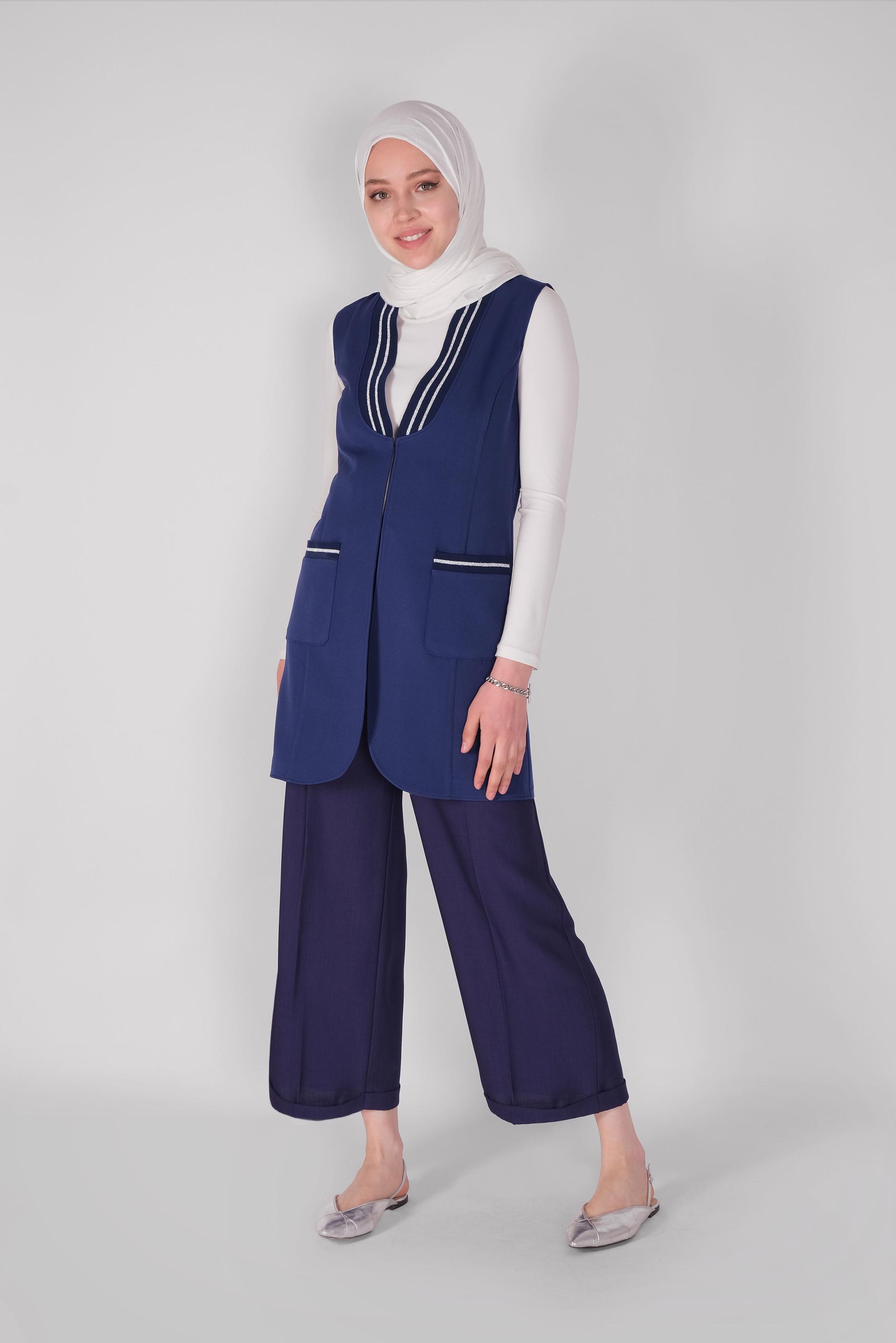 Tesettür giyim LACİVERT SİMLİ LASTİK DETAYLI YELEK 41512 