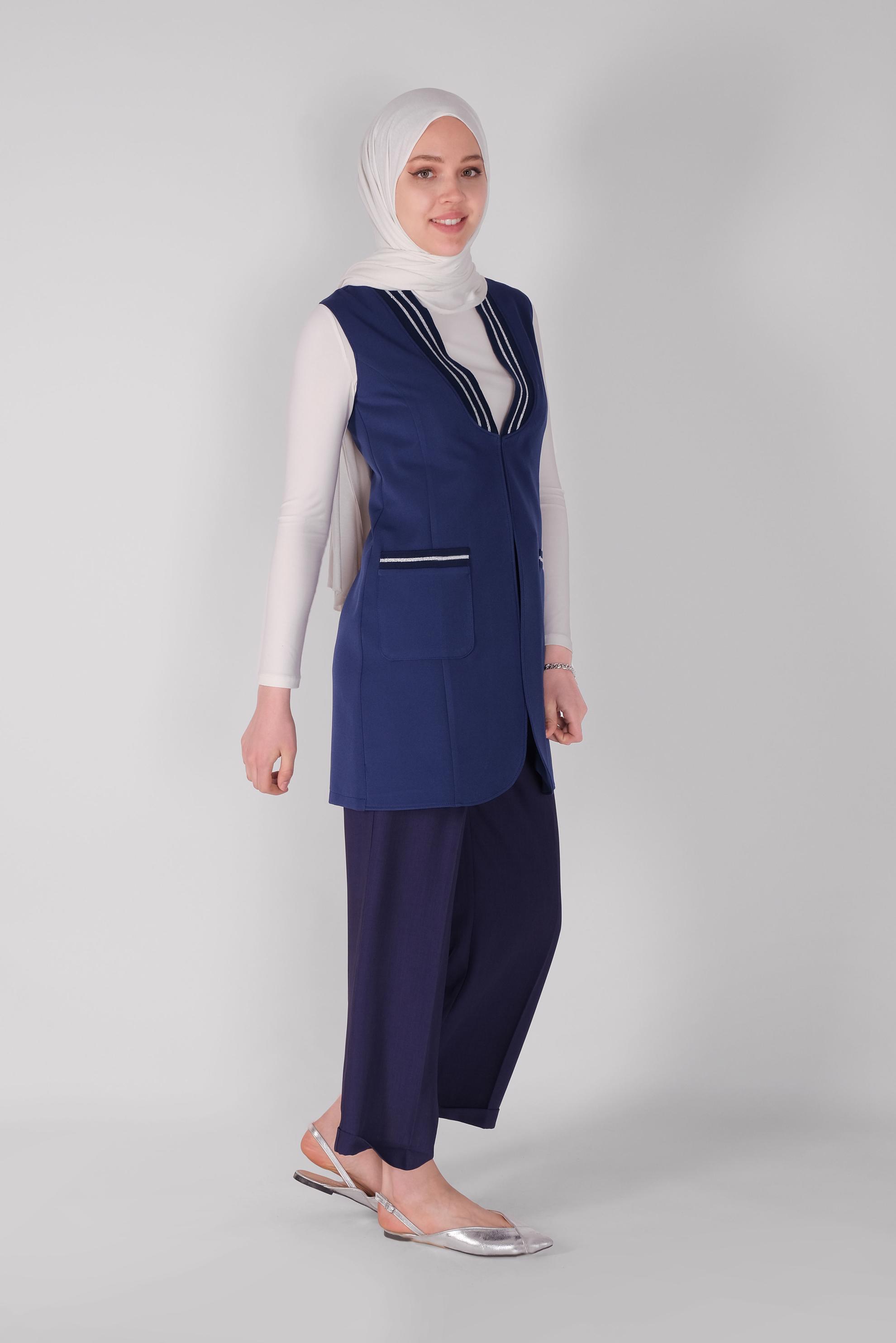 Tesettür giyim LACİVERT SİMLİ LASTİK DETAYLI YELEK 41512 