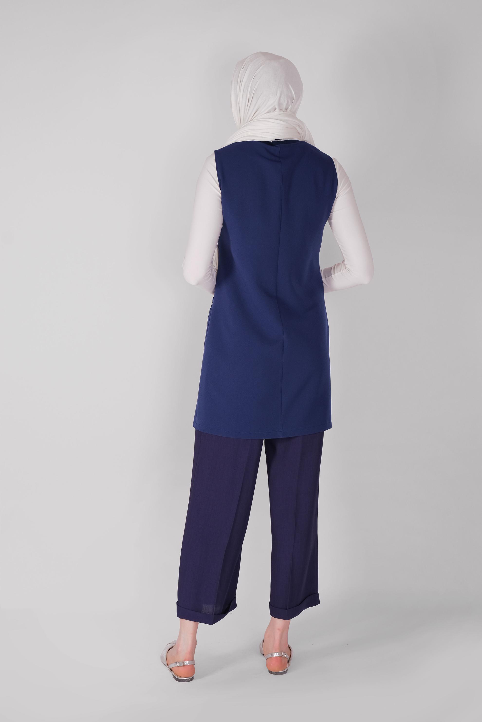 Tesettür giyim LACİVERT SİMLİ LASTİK DETAYLI YELEK 41512 