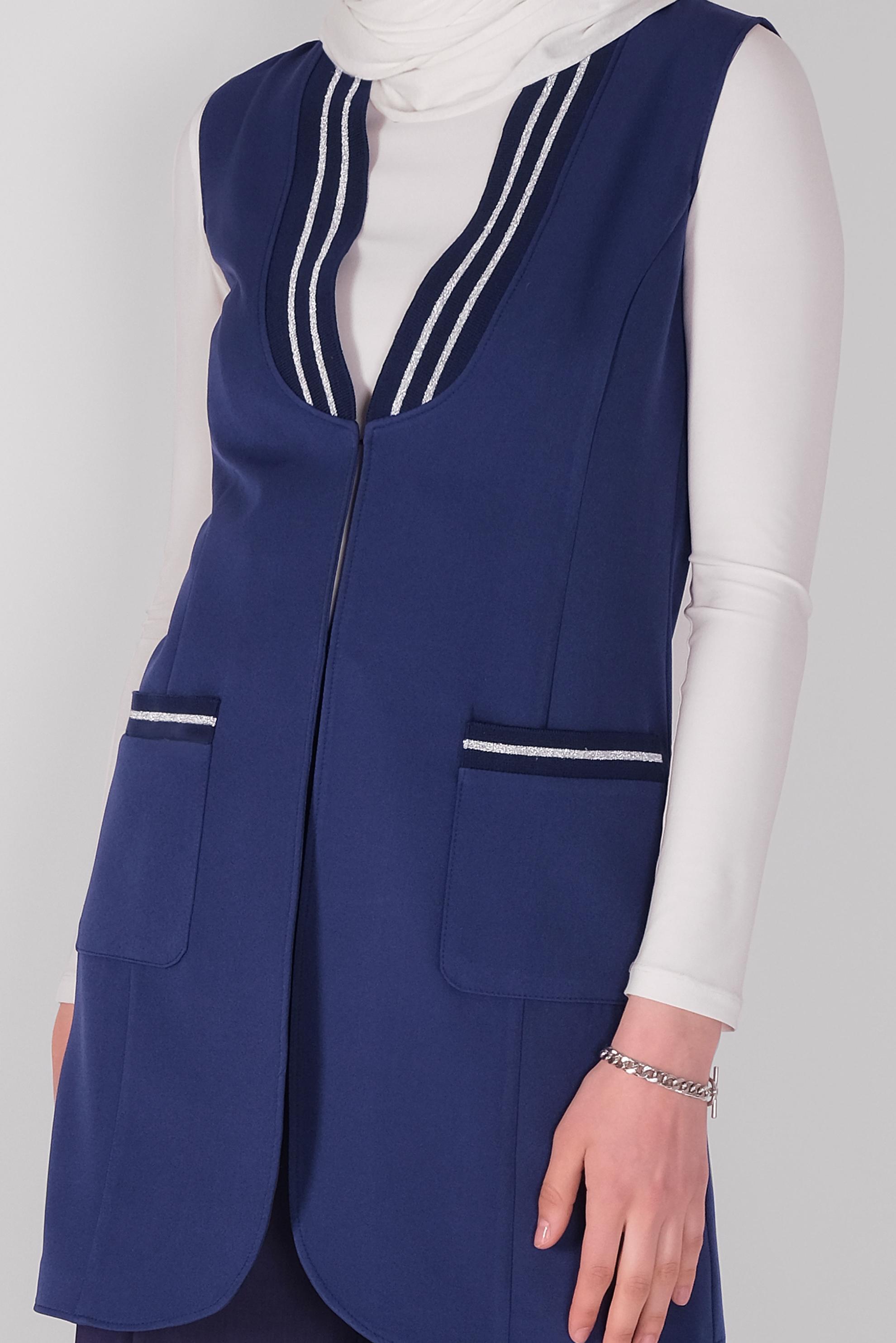 Tesettür giyim LACİVERT SİMLİ LASTİK DETAYLI YELEK 41512 