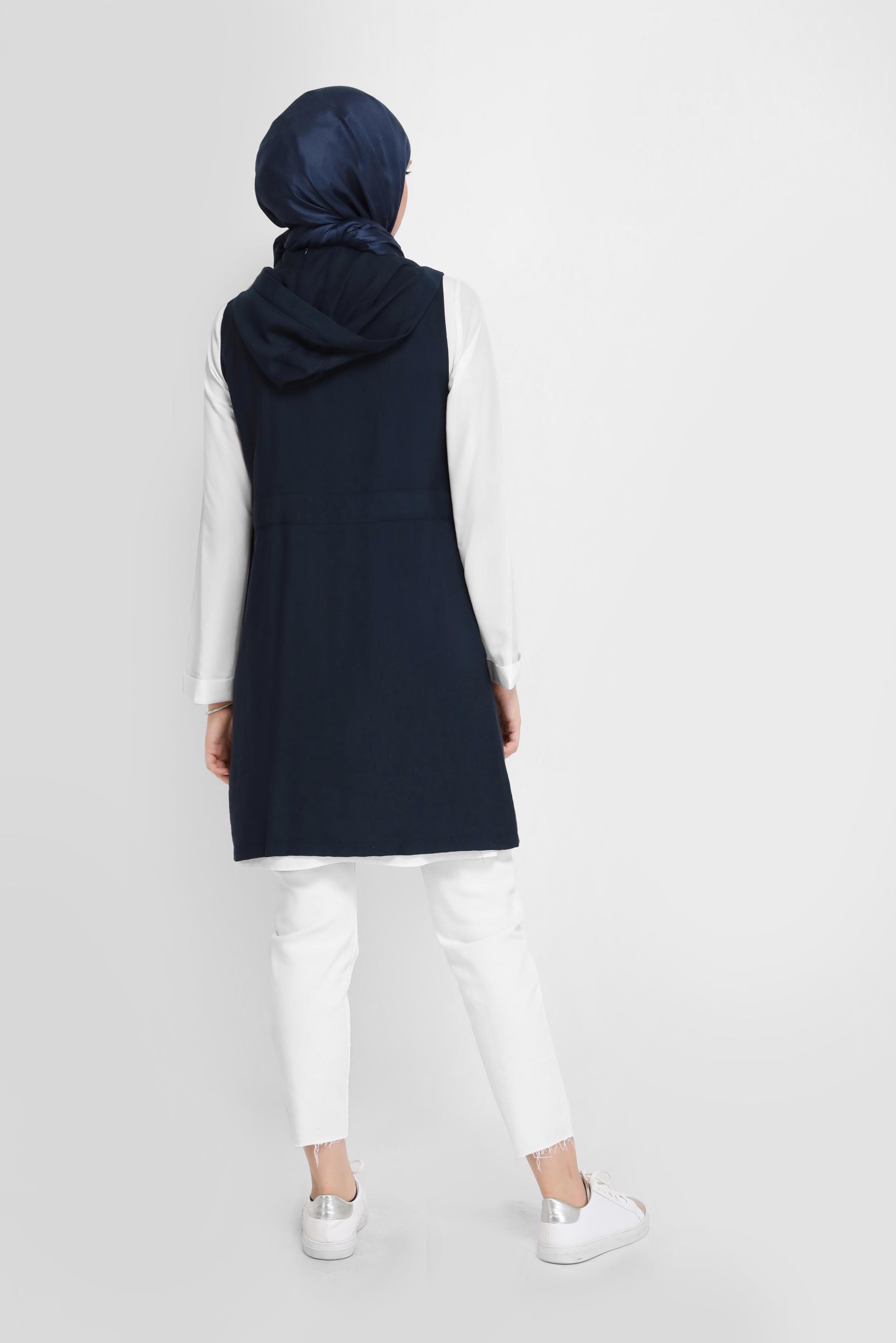 Tesettür giyim LACİVERT KAPÜŞONLU KUŞAKLI YELEK 41587 