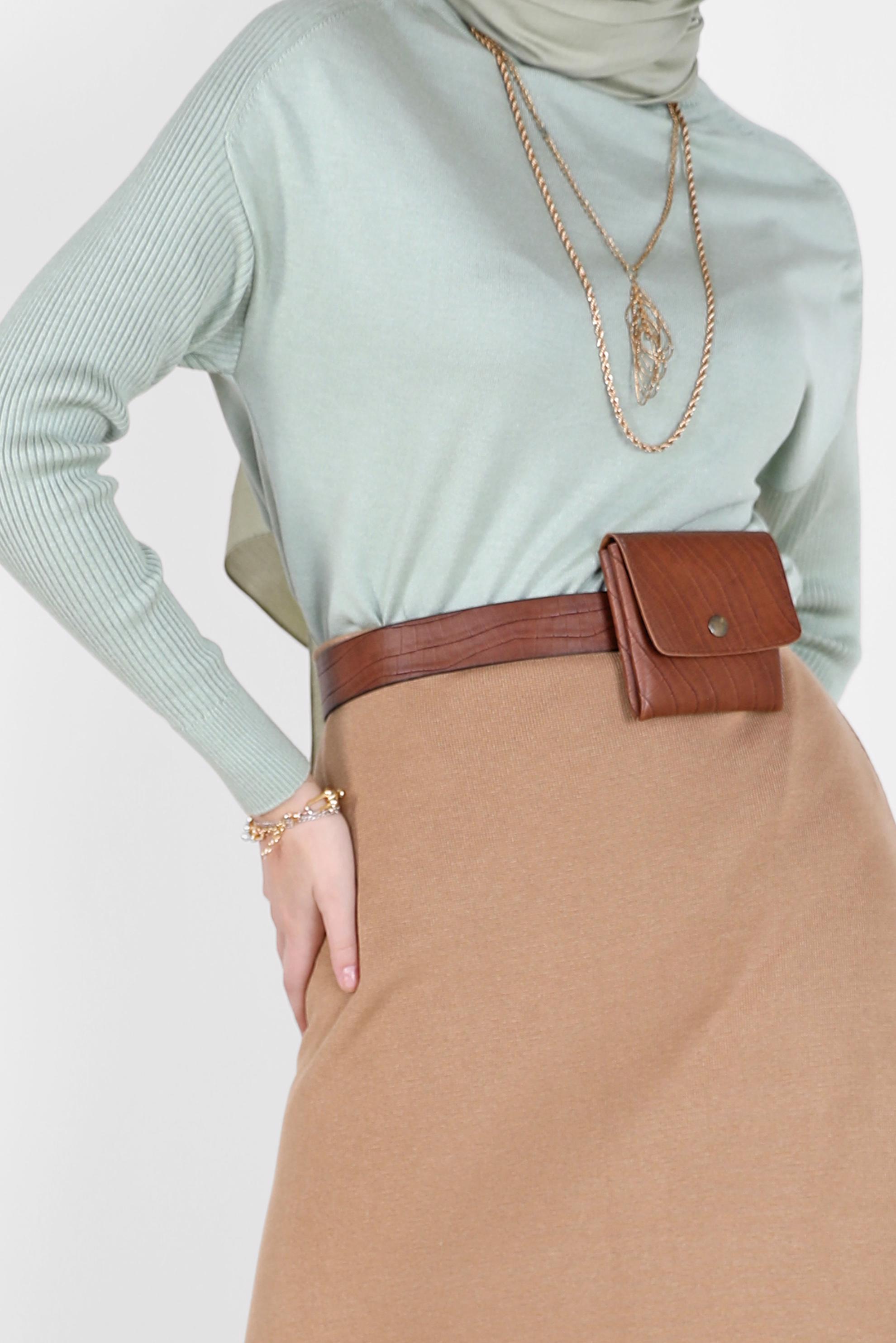 Hijab clothing GREEN  TURTLENECK BASIC KNITWEAR SWEATER 42073