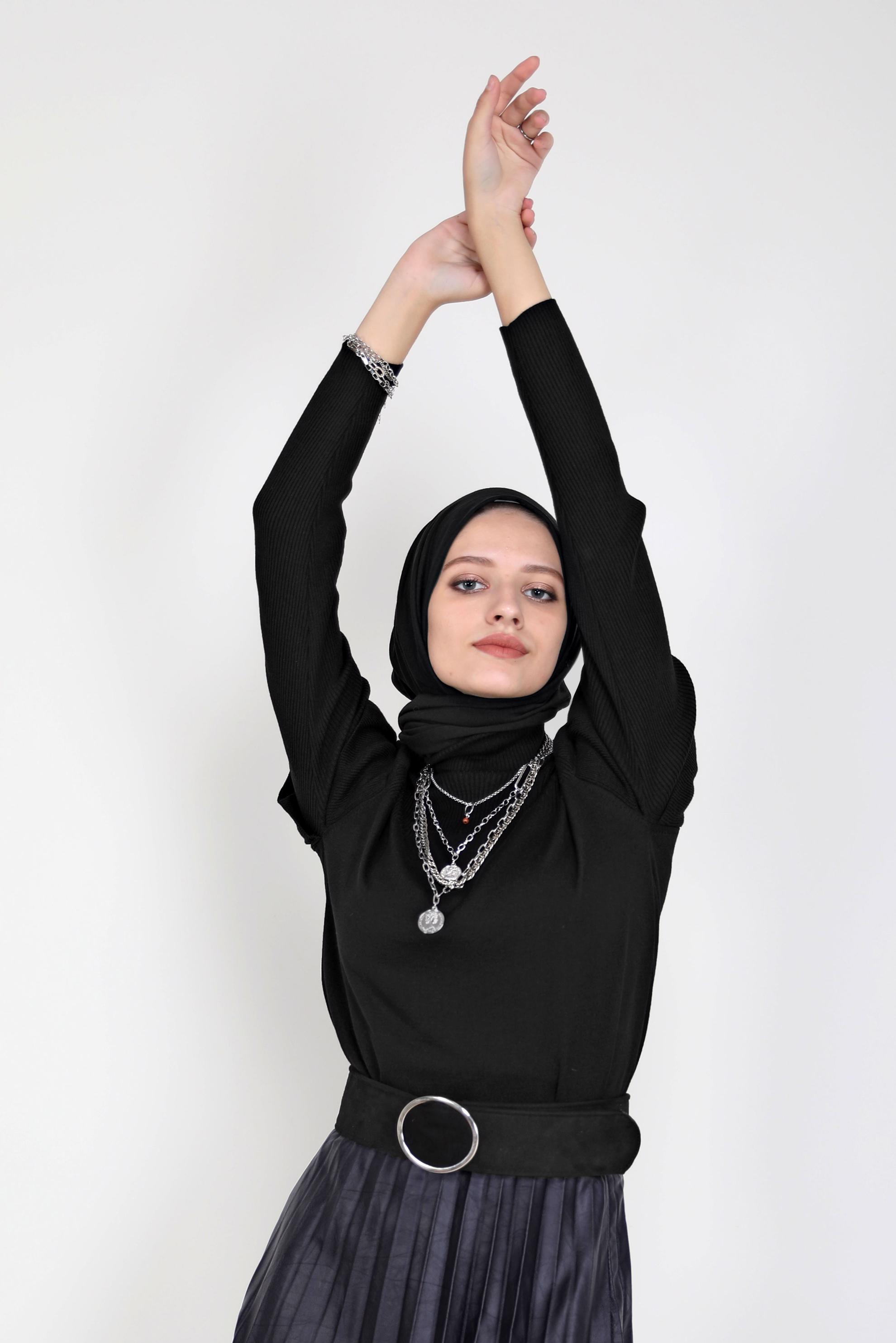Vêtements hijab NOIR PULL EN MAILLE À VOLANTS 42075
