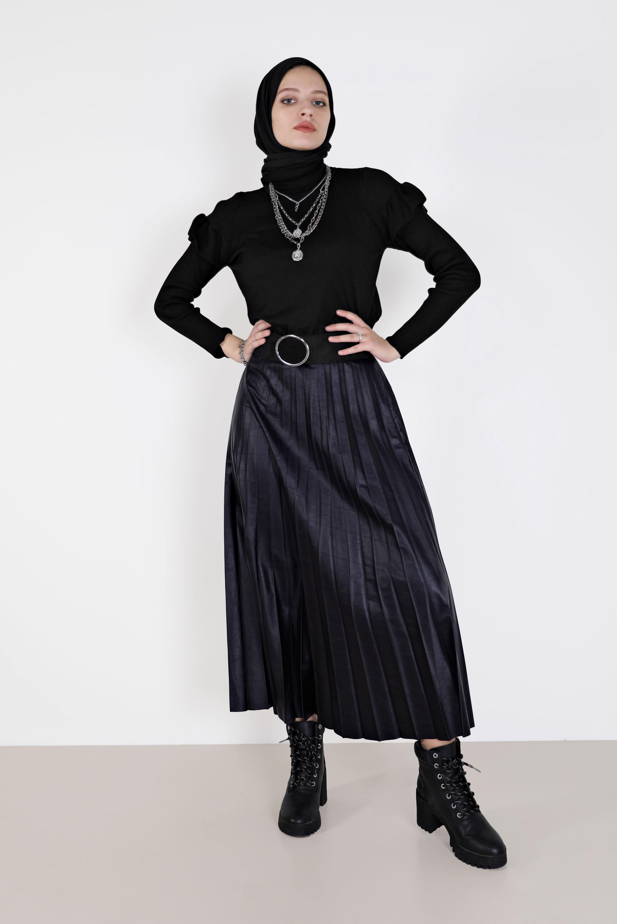 Vêtements hijab NOIR PULL EN MAILLE À VOLANTS 42075