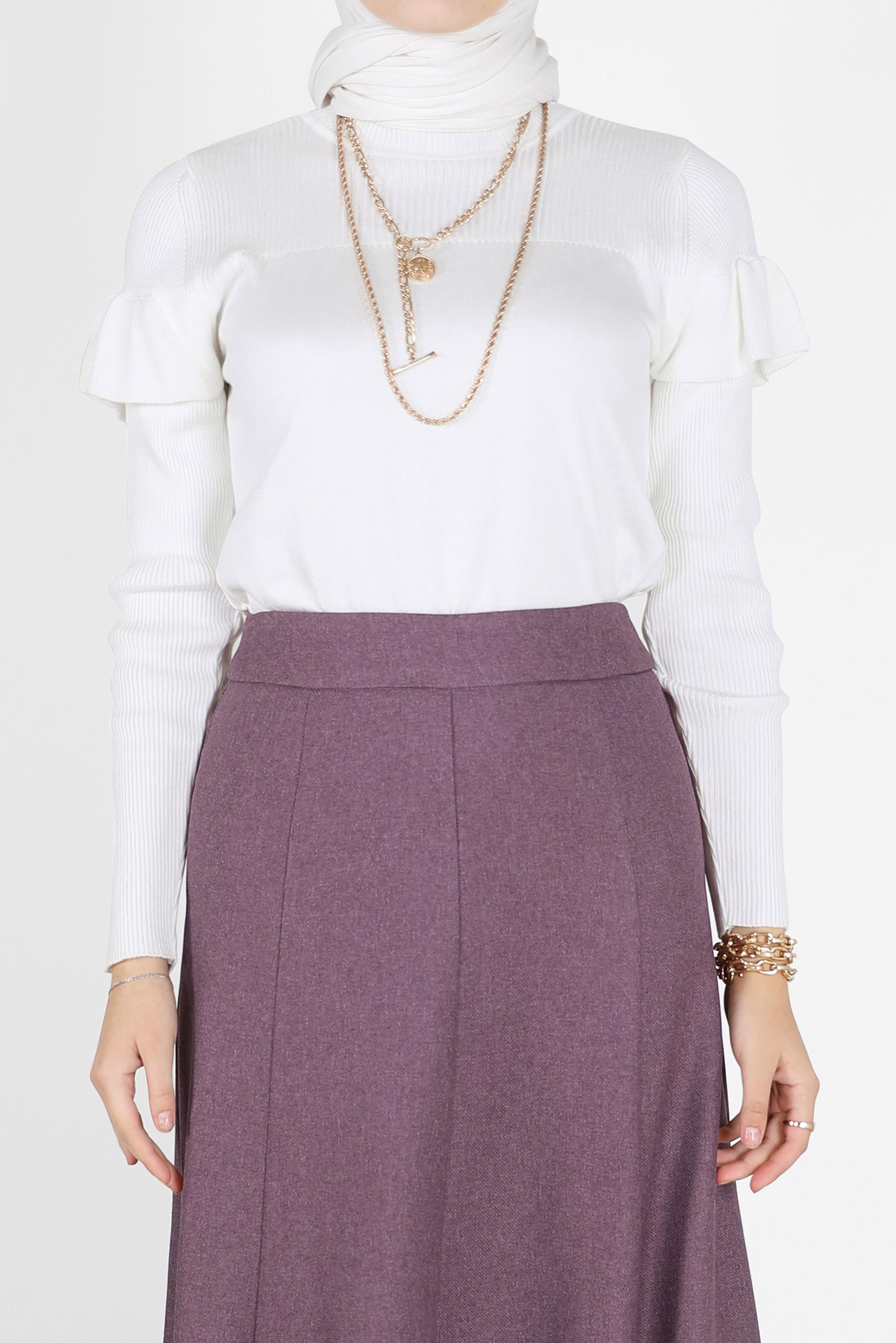 Tesettür giyim BEYAZ KOLLARI VOLANLI TRİKO KAZAK 42075