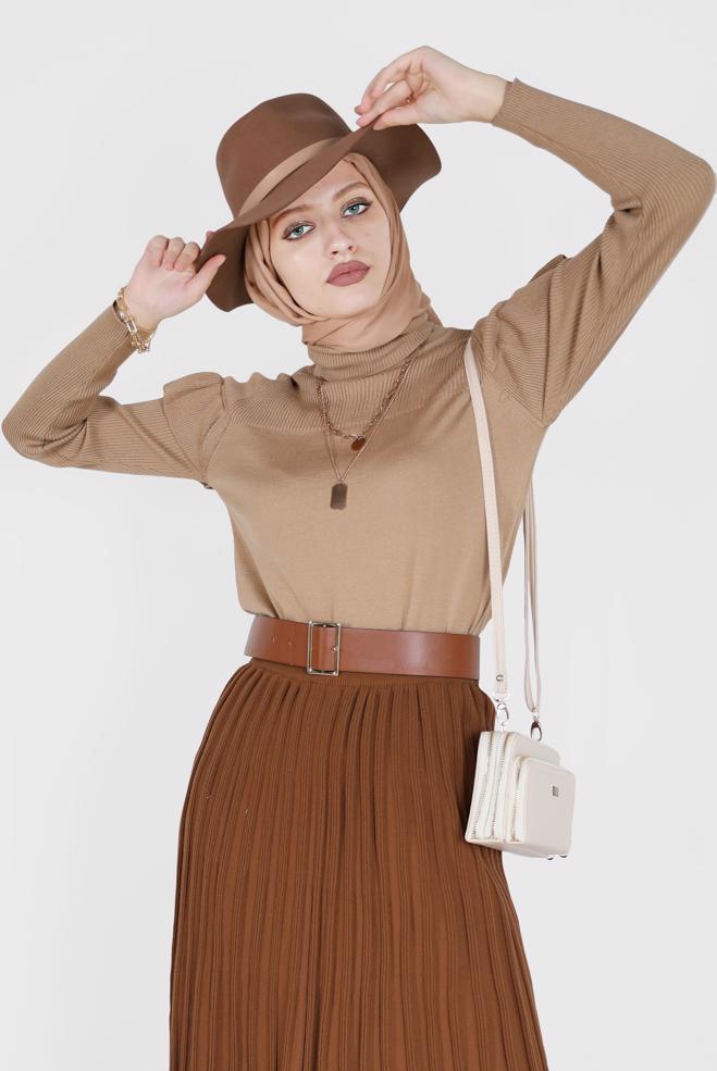 Tesettür giyim  KOLLARI VOLANLI TRİKO KAZAK 42075 - ALVİNA