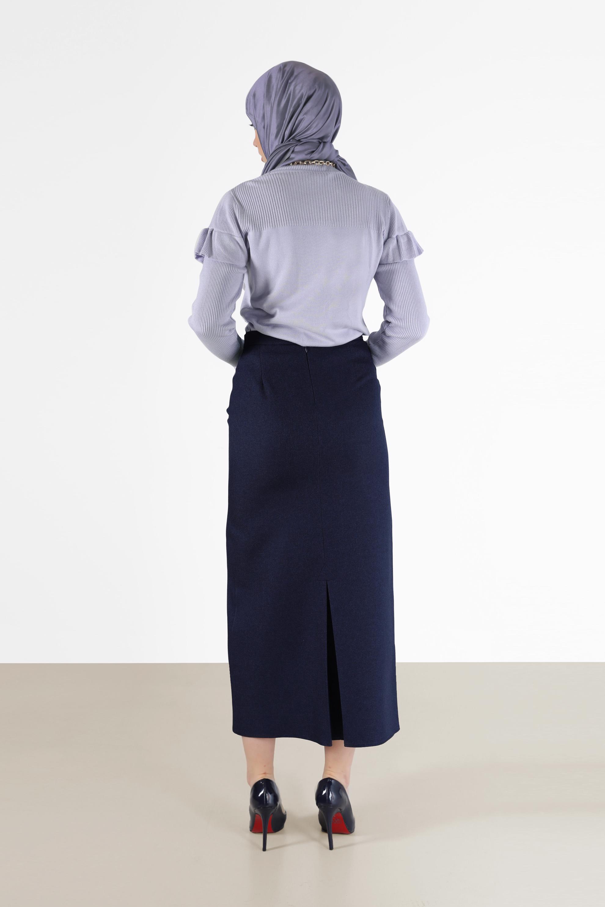 Tesettür giyim MOR KOLLARI VOLANLI TRİKO KAZAK 42075