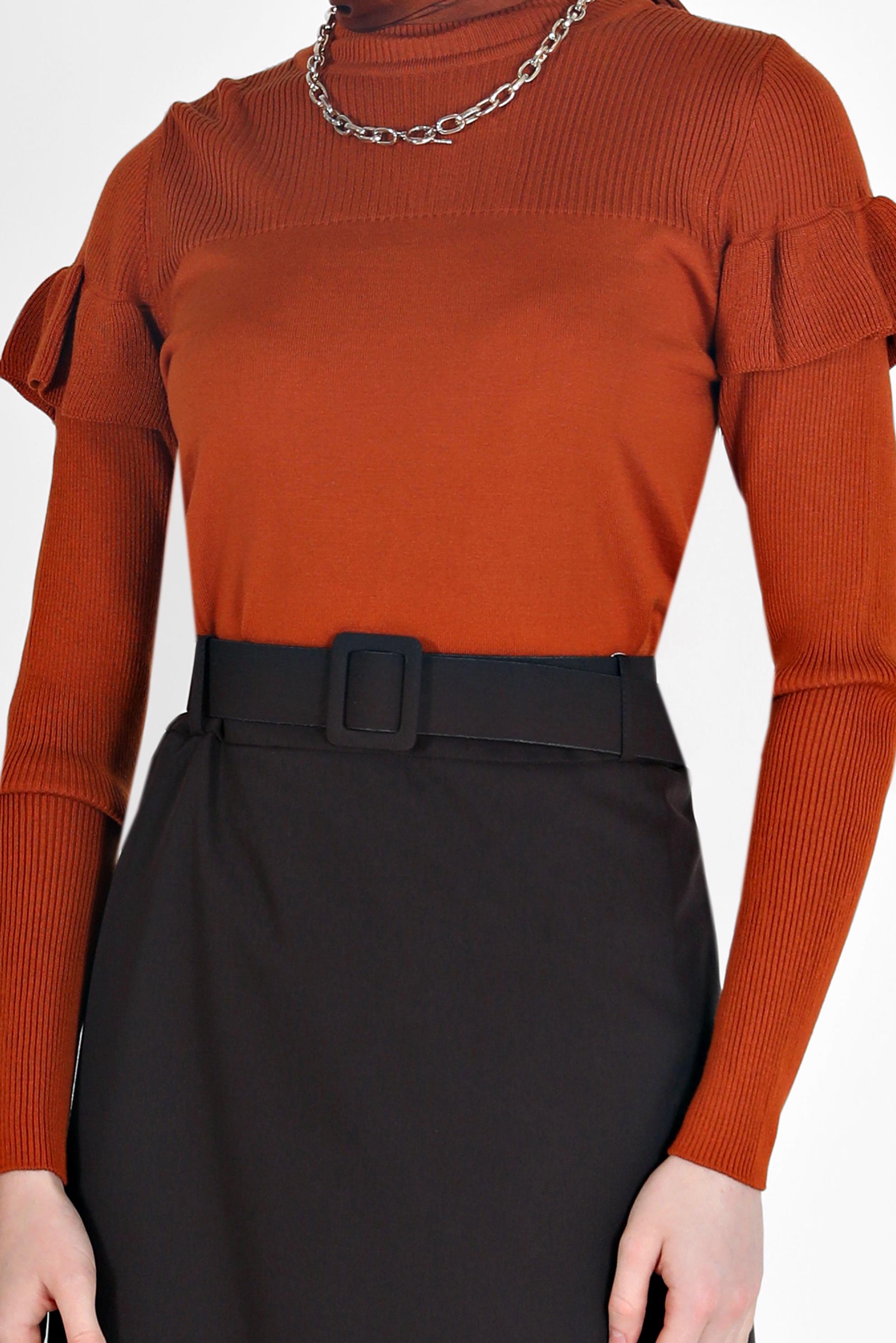 Tesettür giyim TURUNCU KOLLARI VOLANLI TRİKO KAZAK 42075