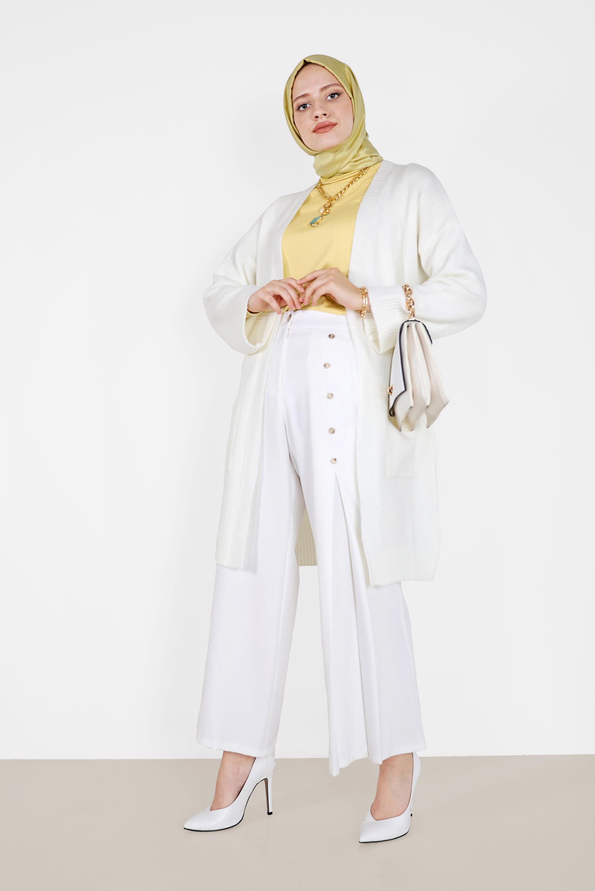 Hijab clothing YELLOW FRILL DETAIL KNITWEAR SWEATER 42075 