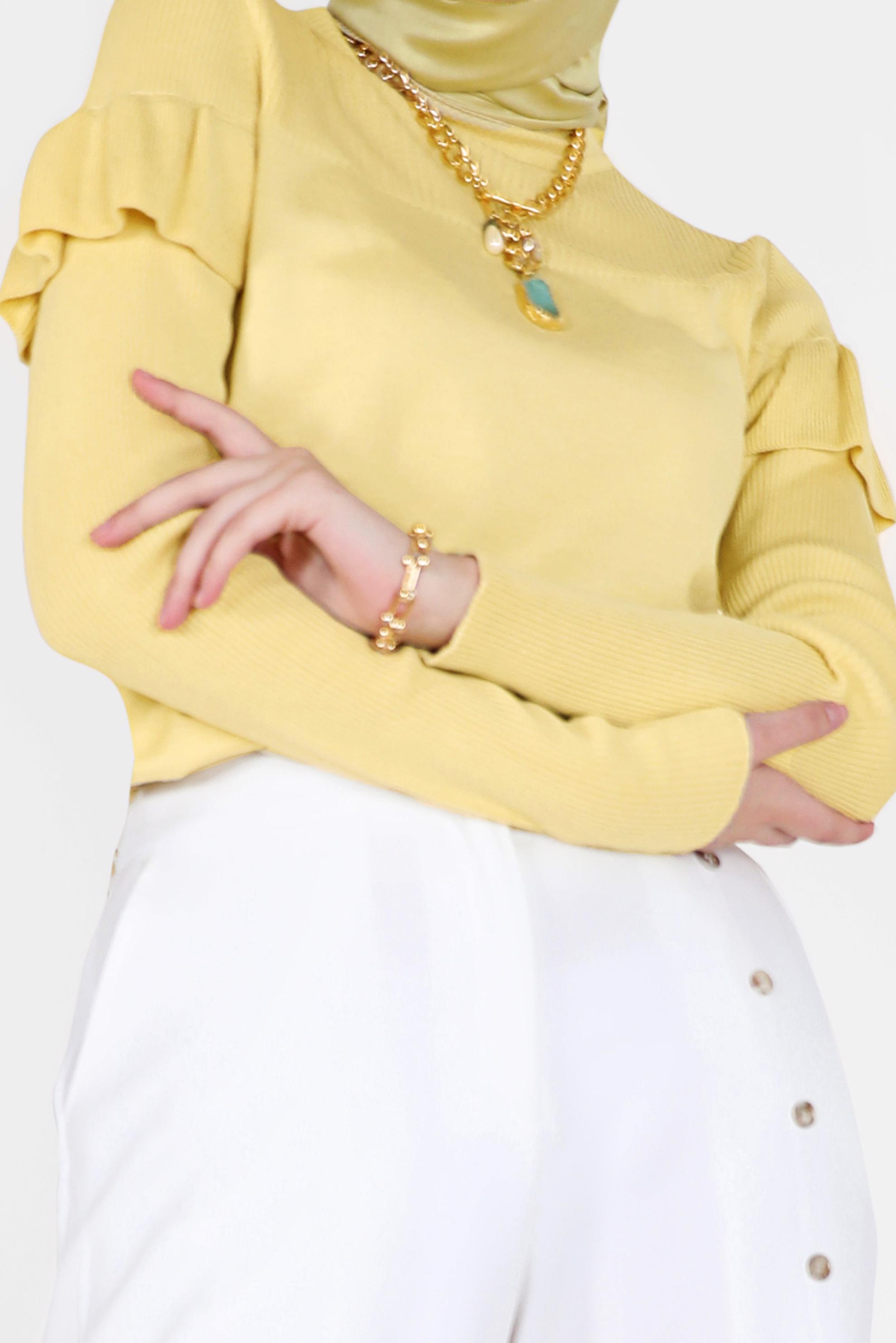 Hijab clothing YELLOW FRILL DETAIL KNITWEAR SWEATER 42075 