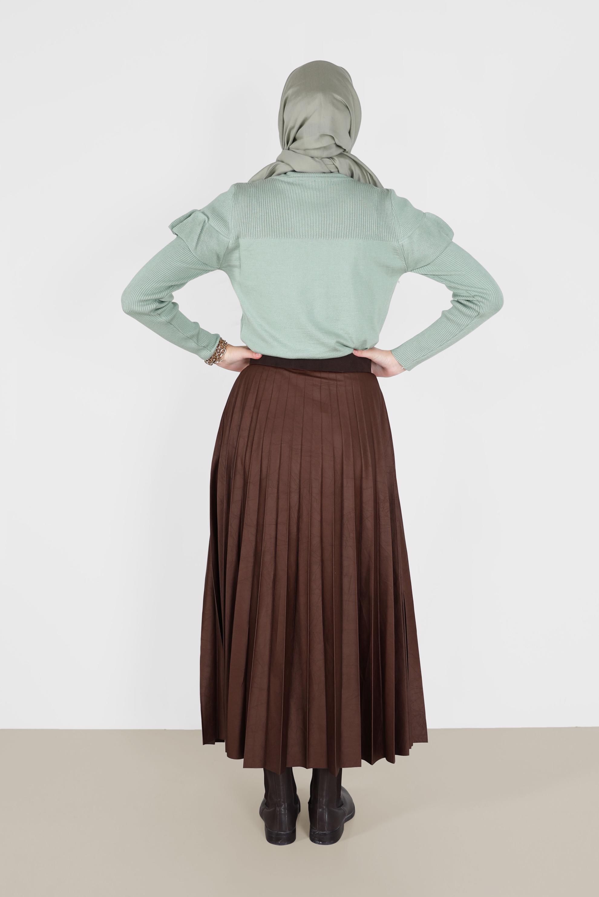 Tesettür giyim YEŞİL KOLLARI VOLANLI TRİKO KAZAK 42075