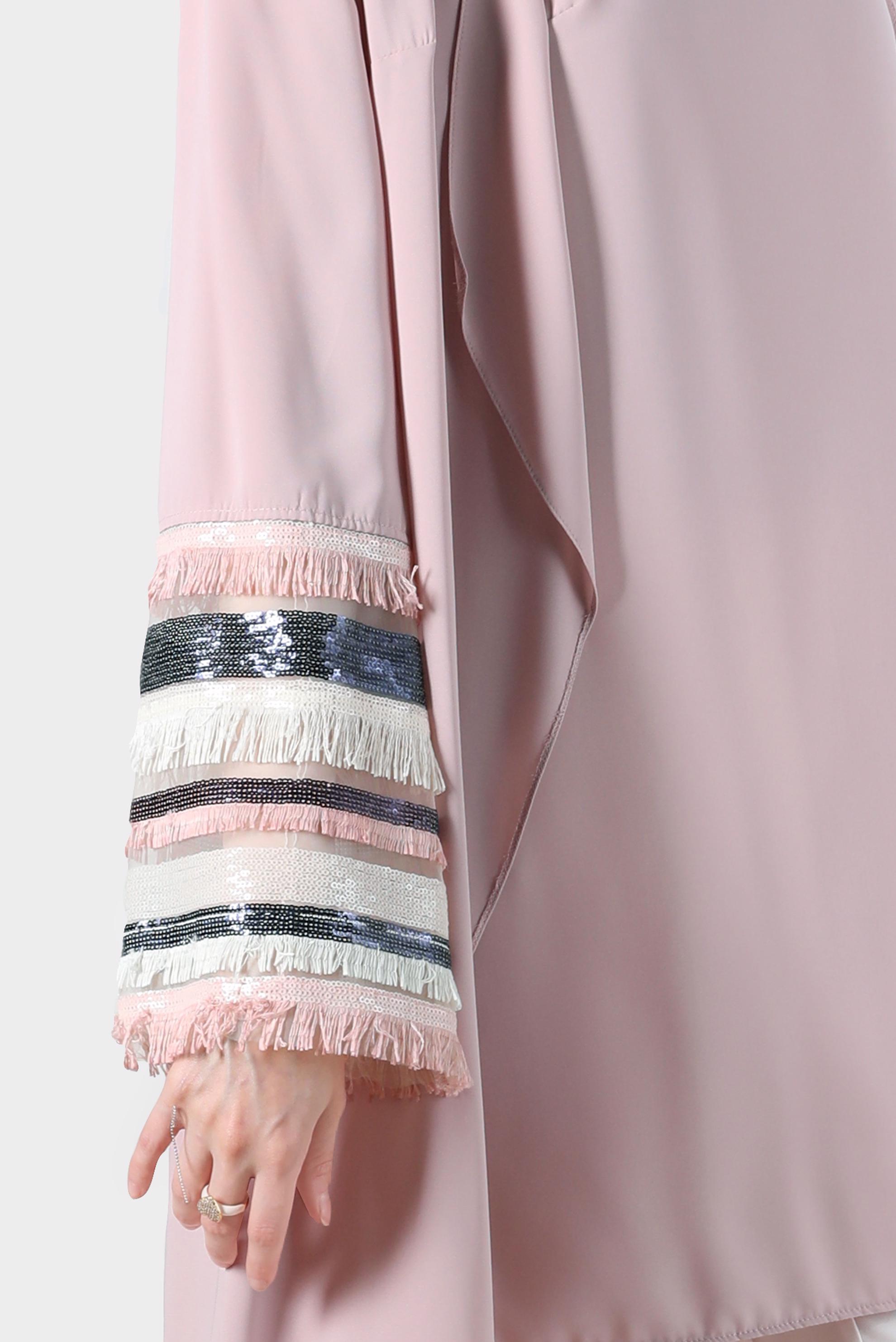 Tesettür giyim PUDRA MANŞETLERİ VE SIRTI PÜSKÜL DETAYLI İKİLİ TUNİK 42810 