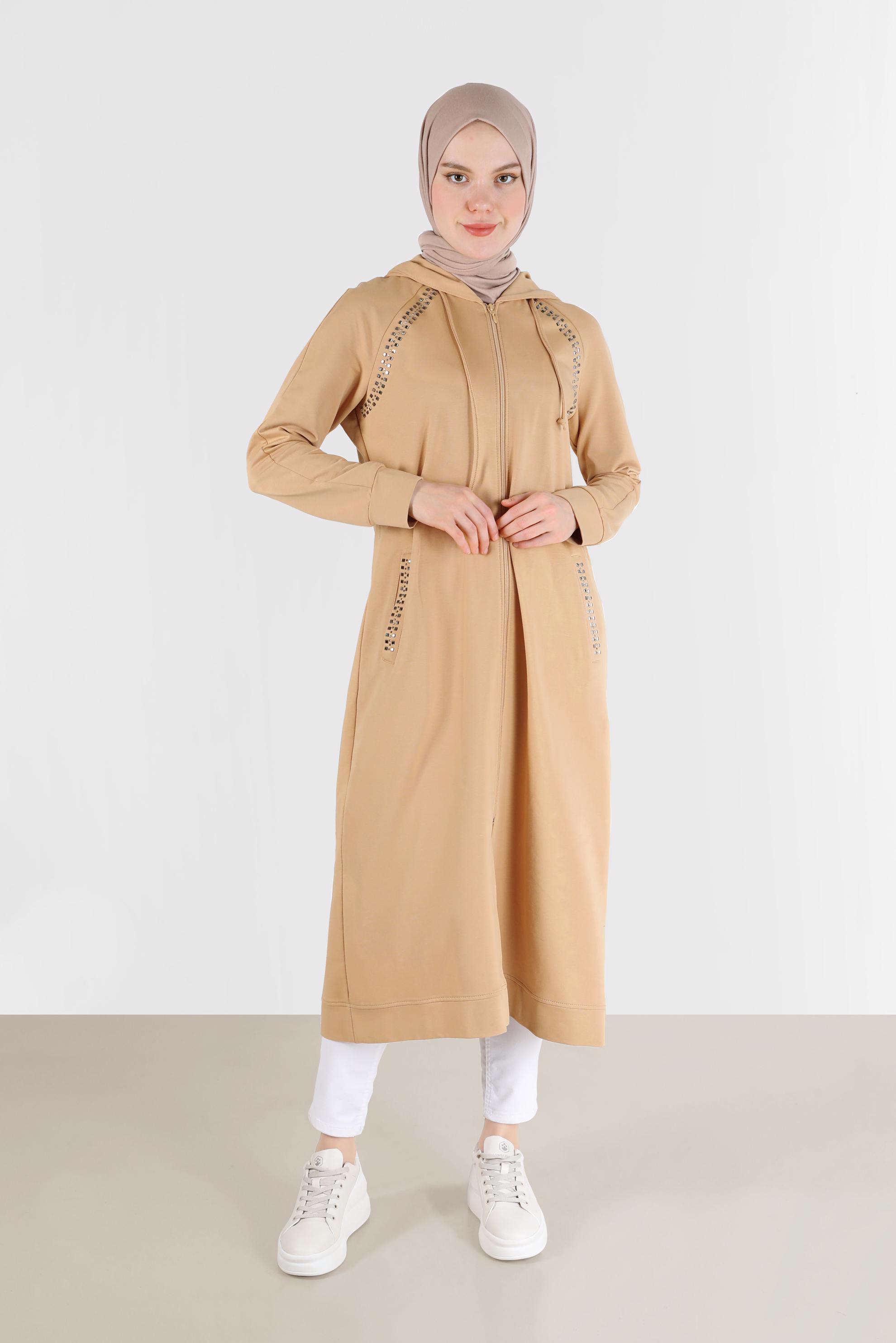 Tesettür giyim KAHVE TAŞ BASKILI EŞOFMAN TUNİK 40721	