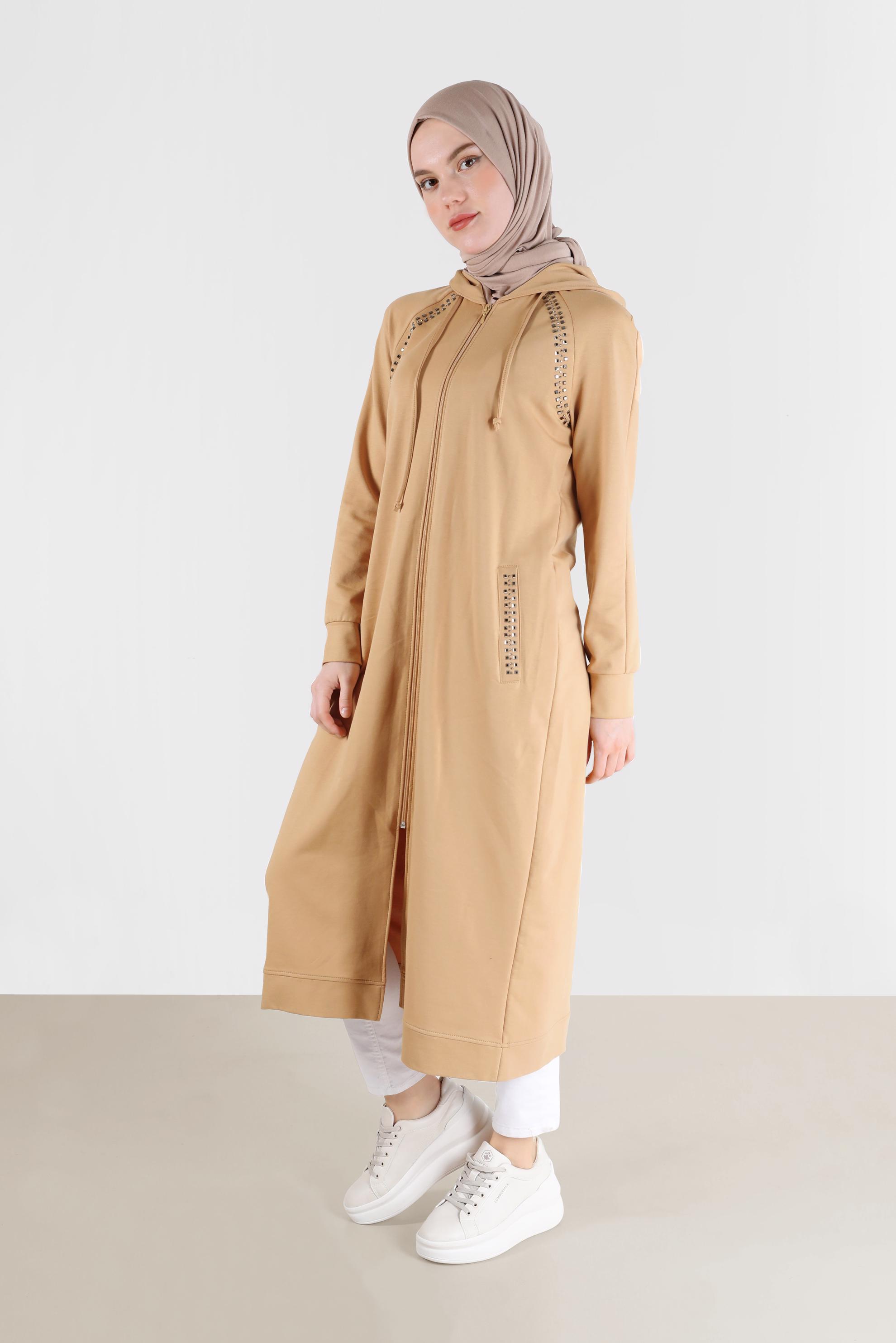 Tesettür giyim KAHVE TAŞ BASKILI EŞOFMAN TUNİK 40721	