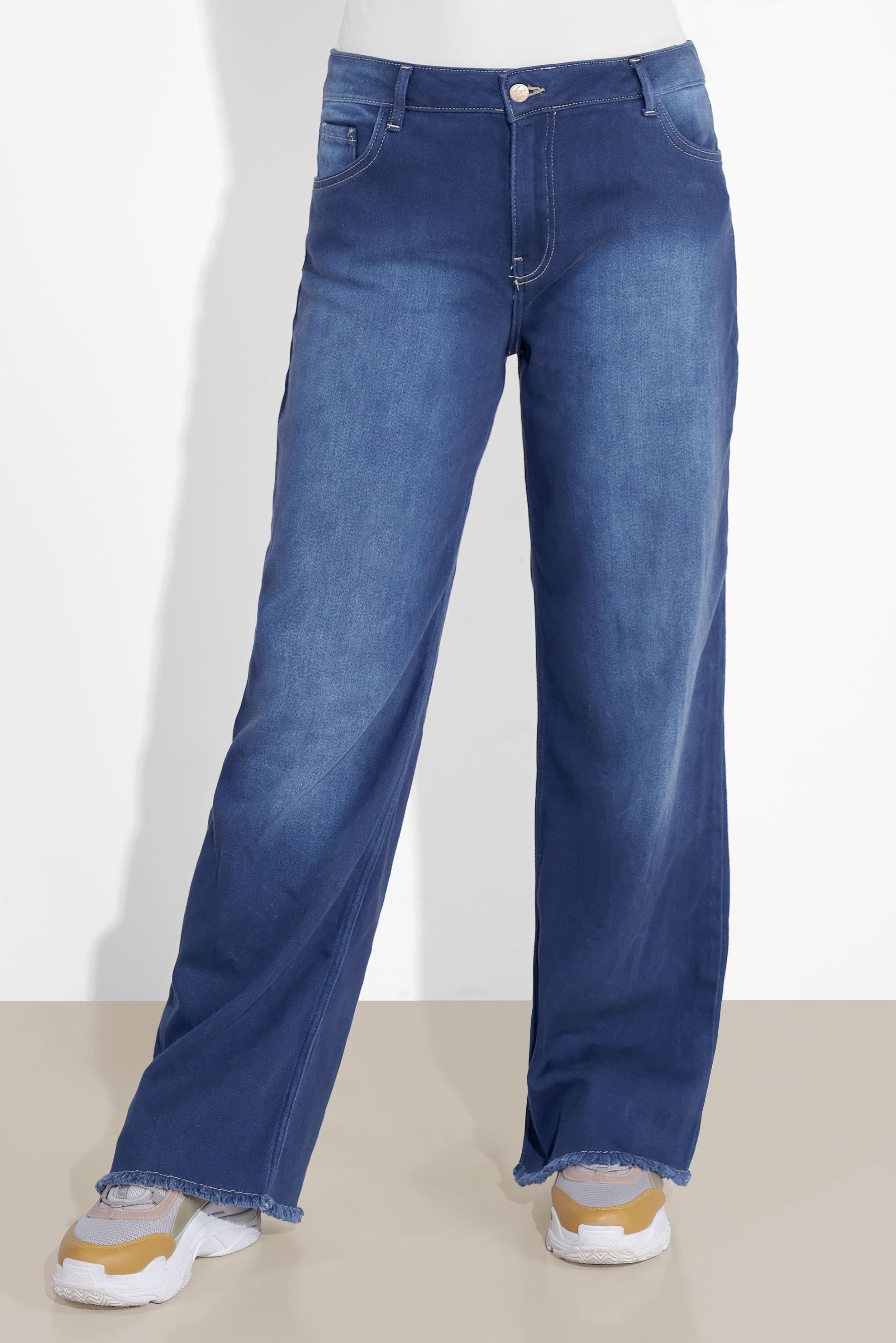 Tesettür giyim MAVİ TAŞLANMIŞ BORU PAÇA DENİM PANTOLON 70093	