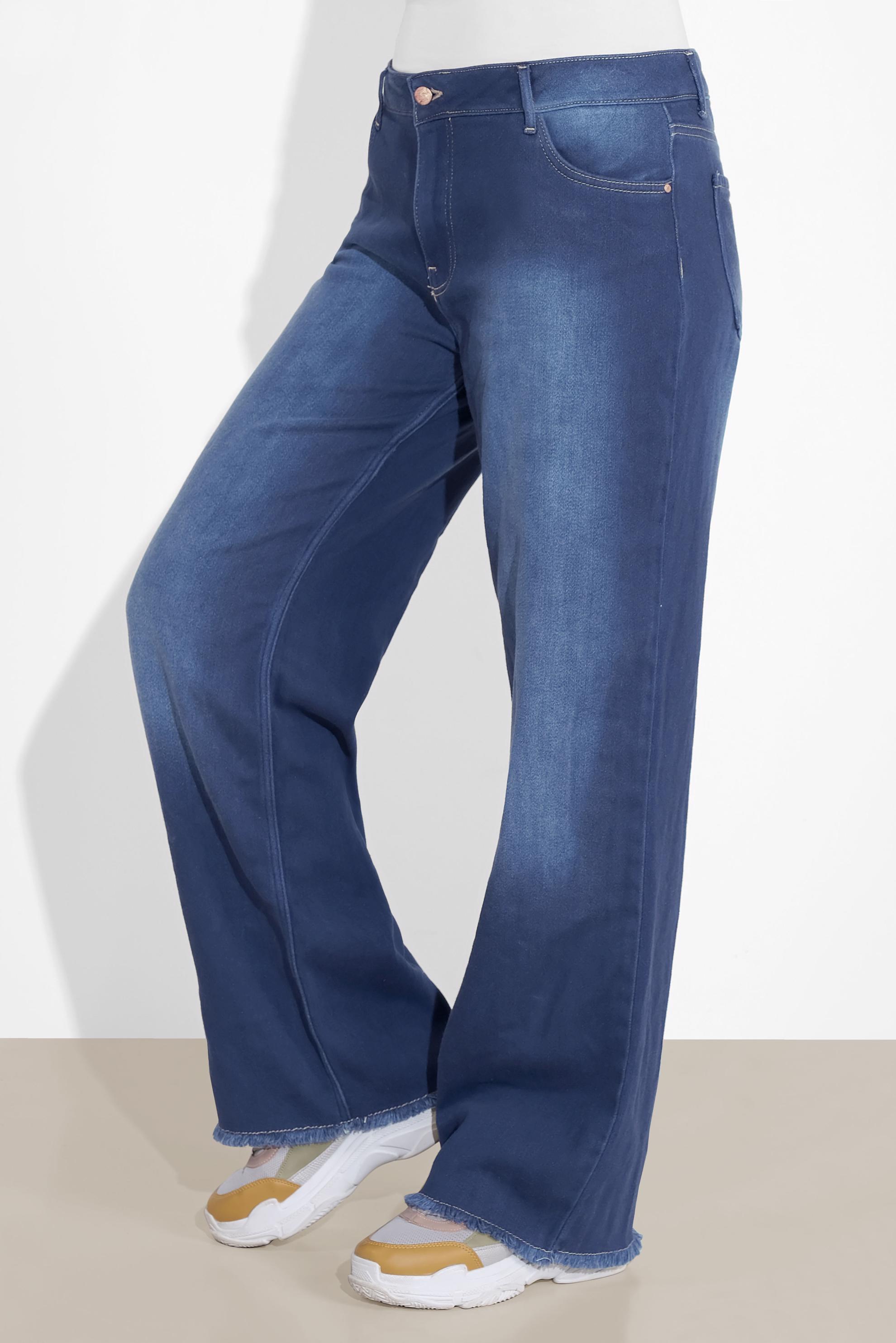 Tesettür giyim MAVİ TAŞLANMIŞ BORU PAÇA DENİM PANTOLON 70093	