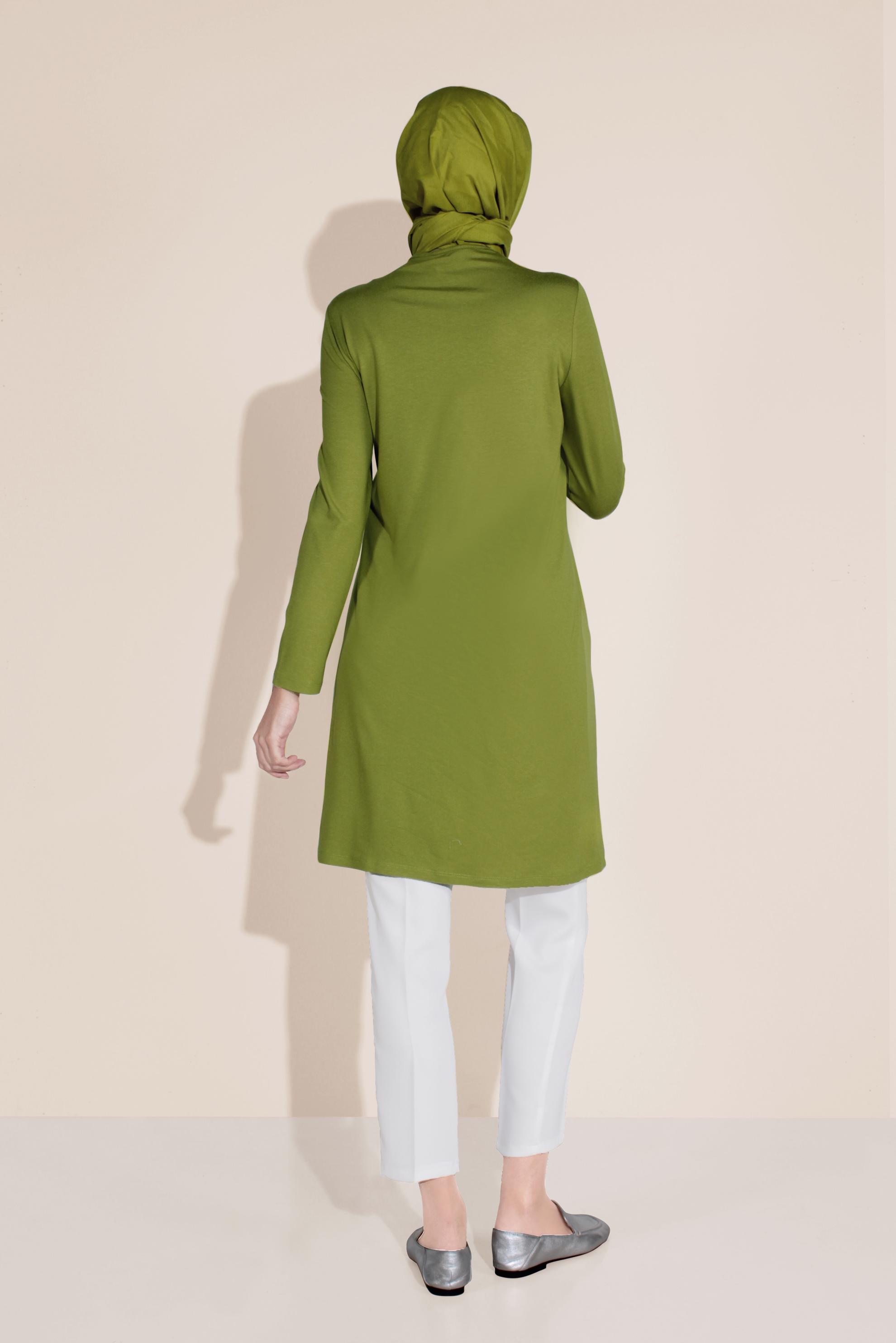 Tesettür giyim YEŞİL BİSİKLET YAKA TUNİK 40825