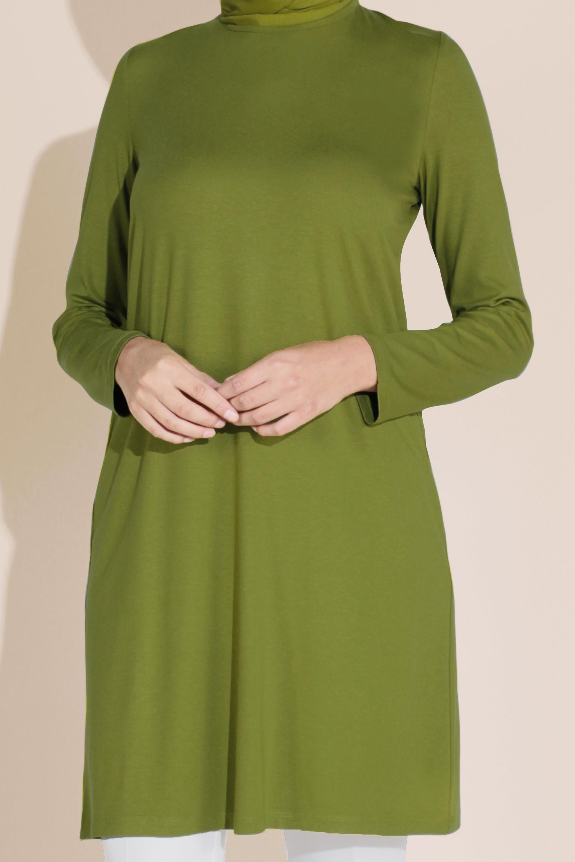 Tesettür giyim YEŞİL BİSİKLET YAKA TUNİK 40825