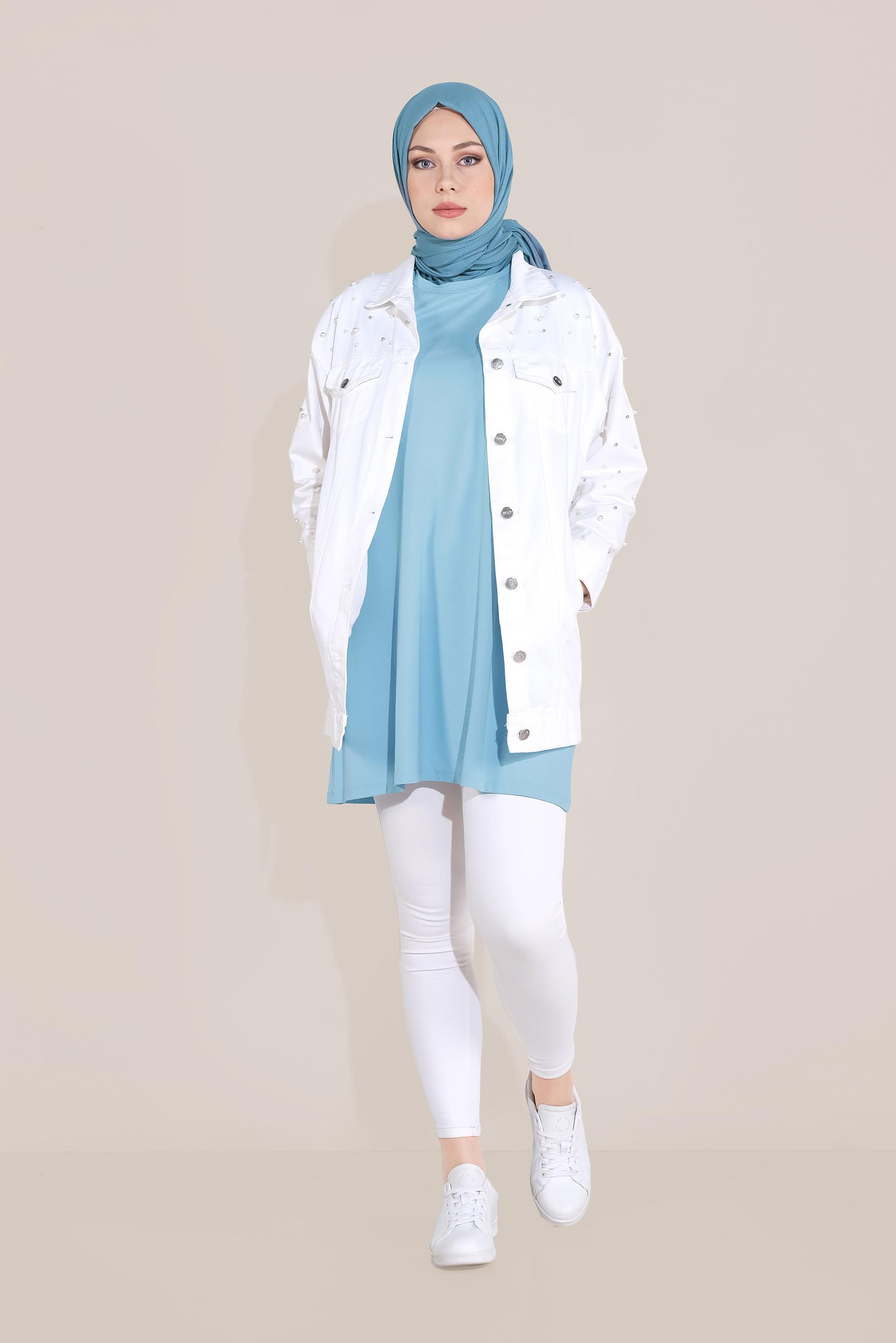 Tesettür giyim MAVİ KOLSUZ İÇ TUNİK 40826