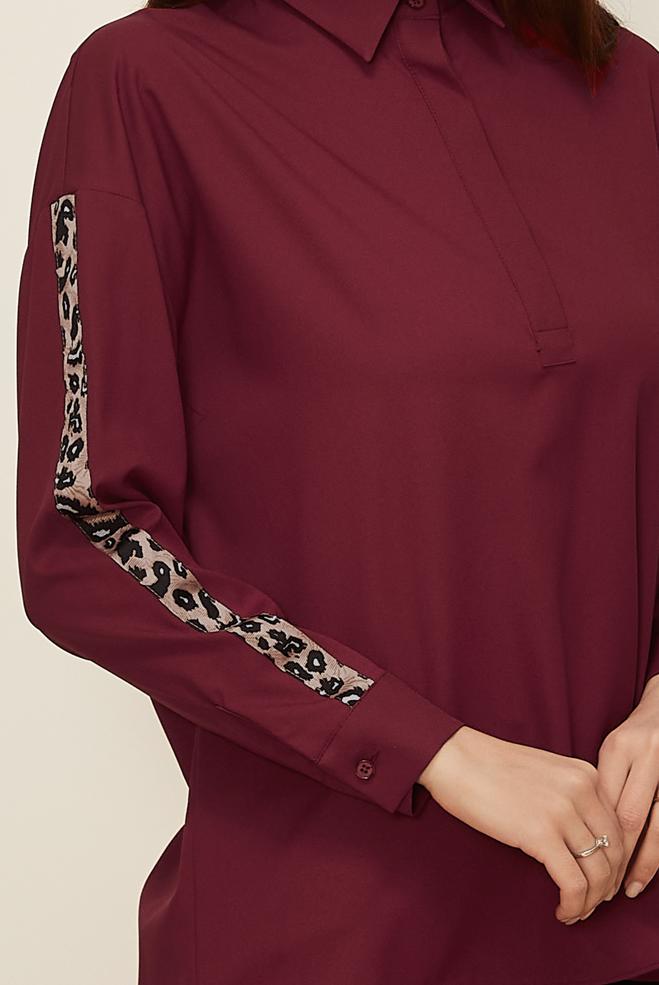 Hijab clothing CLARET RED STRIPED SLEEVED BLOUSE 40288  - ALVİNA