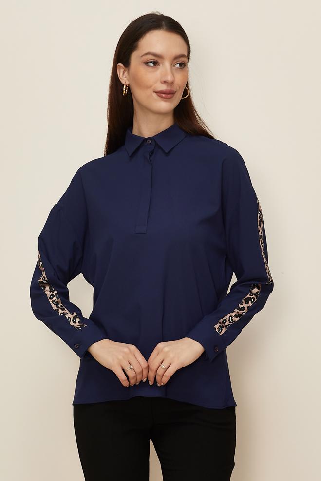 Hijab clothing NAVY BLUE STRIPED SLEEVED BLOUSE 40288  - ALVİNA