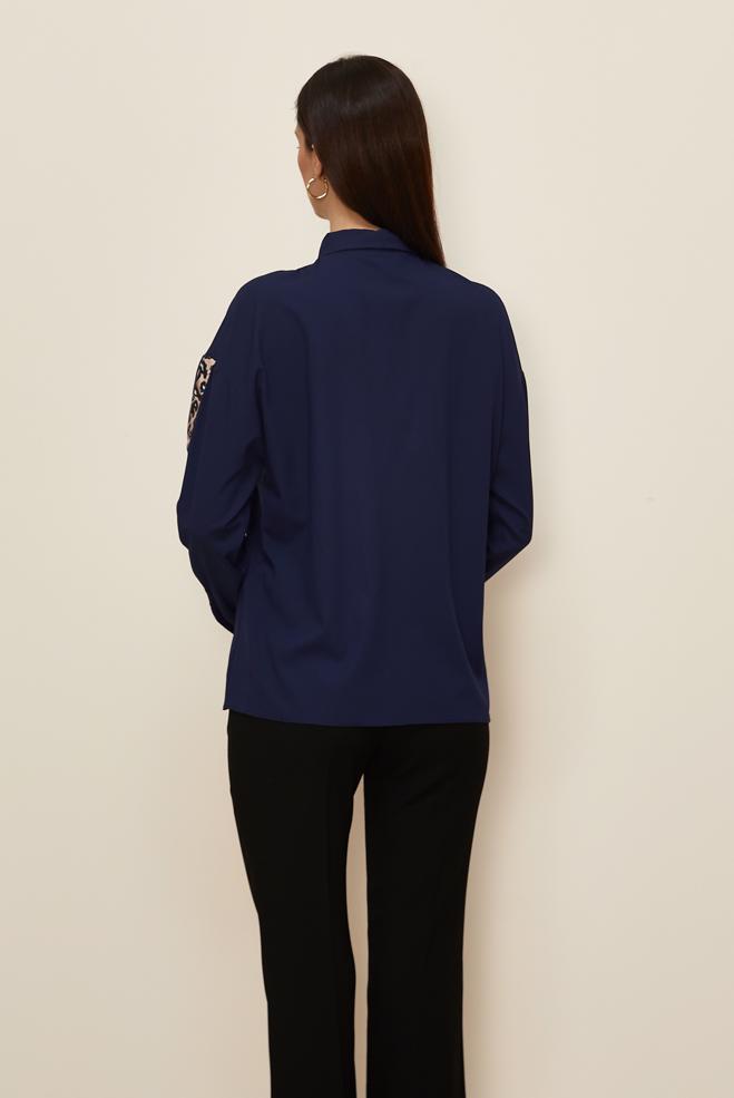 Hijab clothing NAVY BLUE STRIPED SLEEVED BLOUSE 40288  - ALVİNA