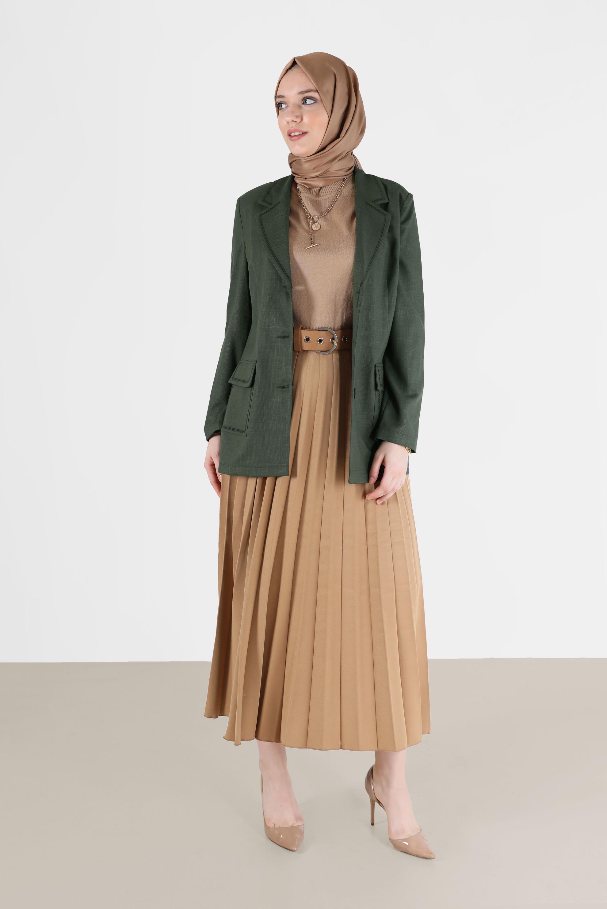 Tesettür giyim HAKİ KRUVAZE YAKA CEPLİ CEKET 41448	