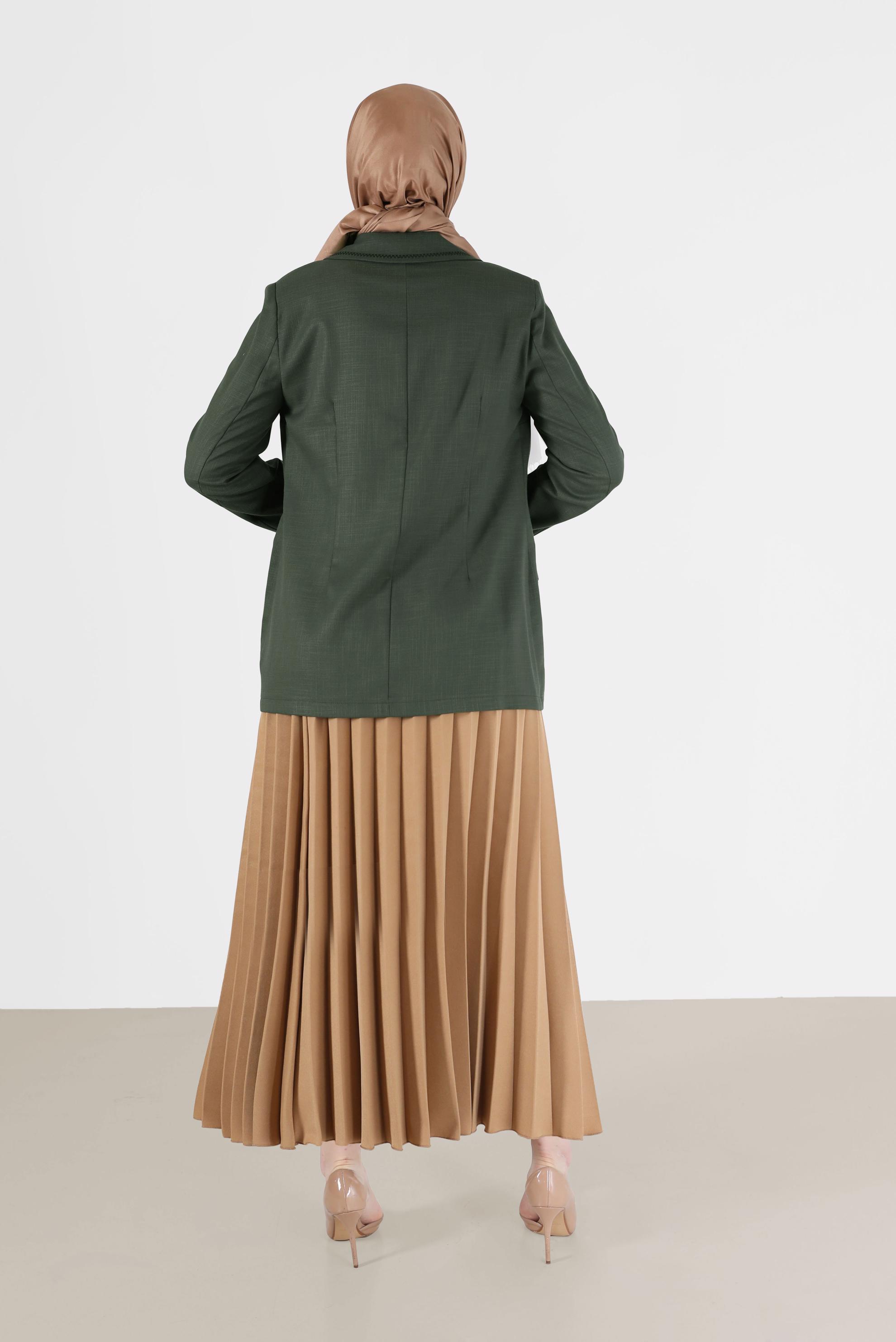 Tesettür giyim HAKİ KRUVAZE YAKA CEPLİ CEKET 41448	