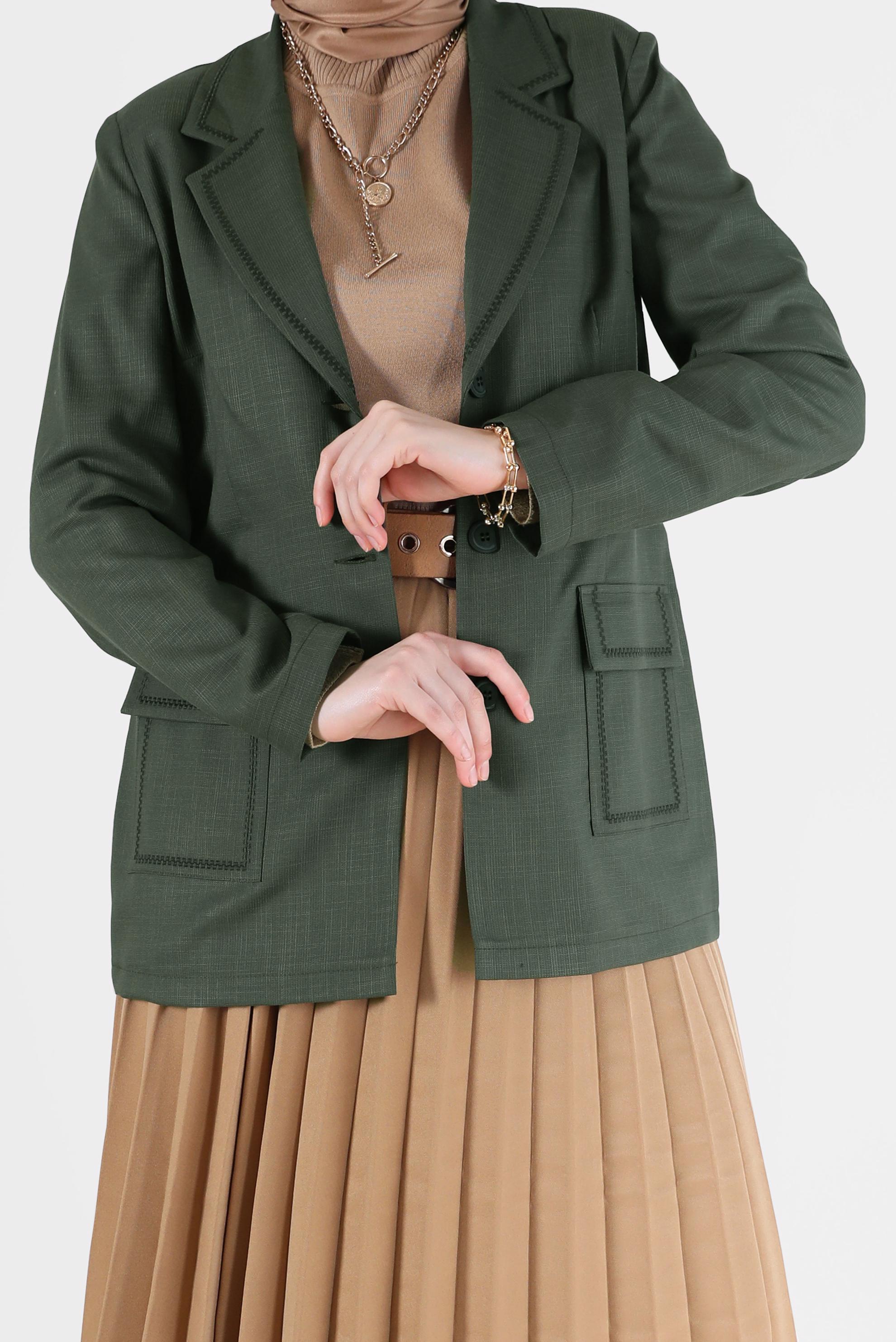 Tesettür giyim HAKİ KRUVAZE YAKA CEPLİ CEKET 41448	