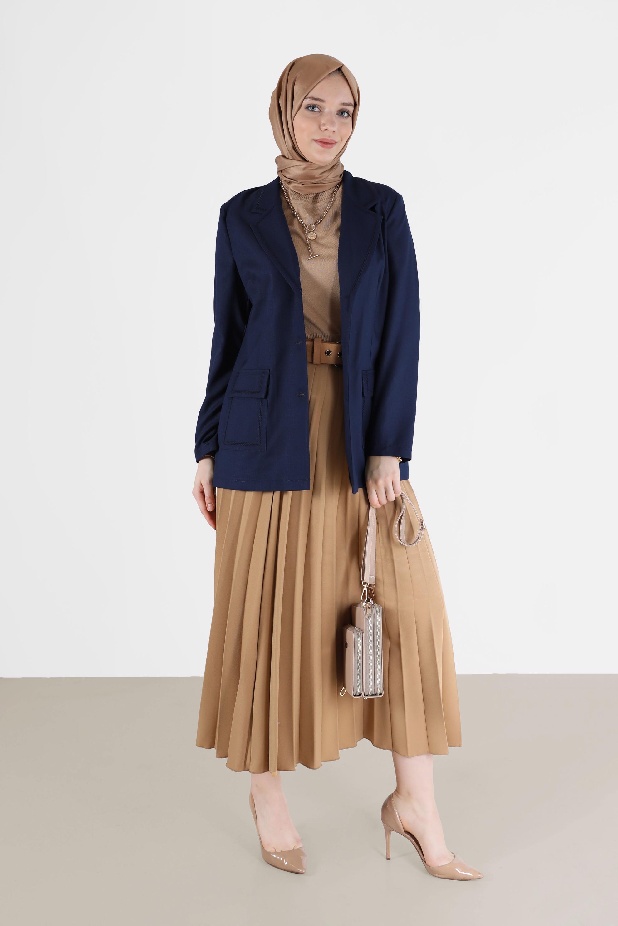 Tesettür giyim LACİVERT KRUVAZE YAKA CEPLİ CEKET 41448	