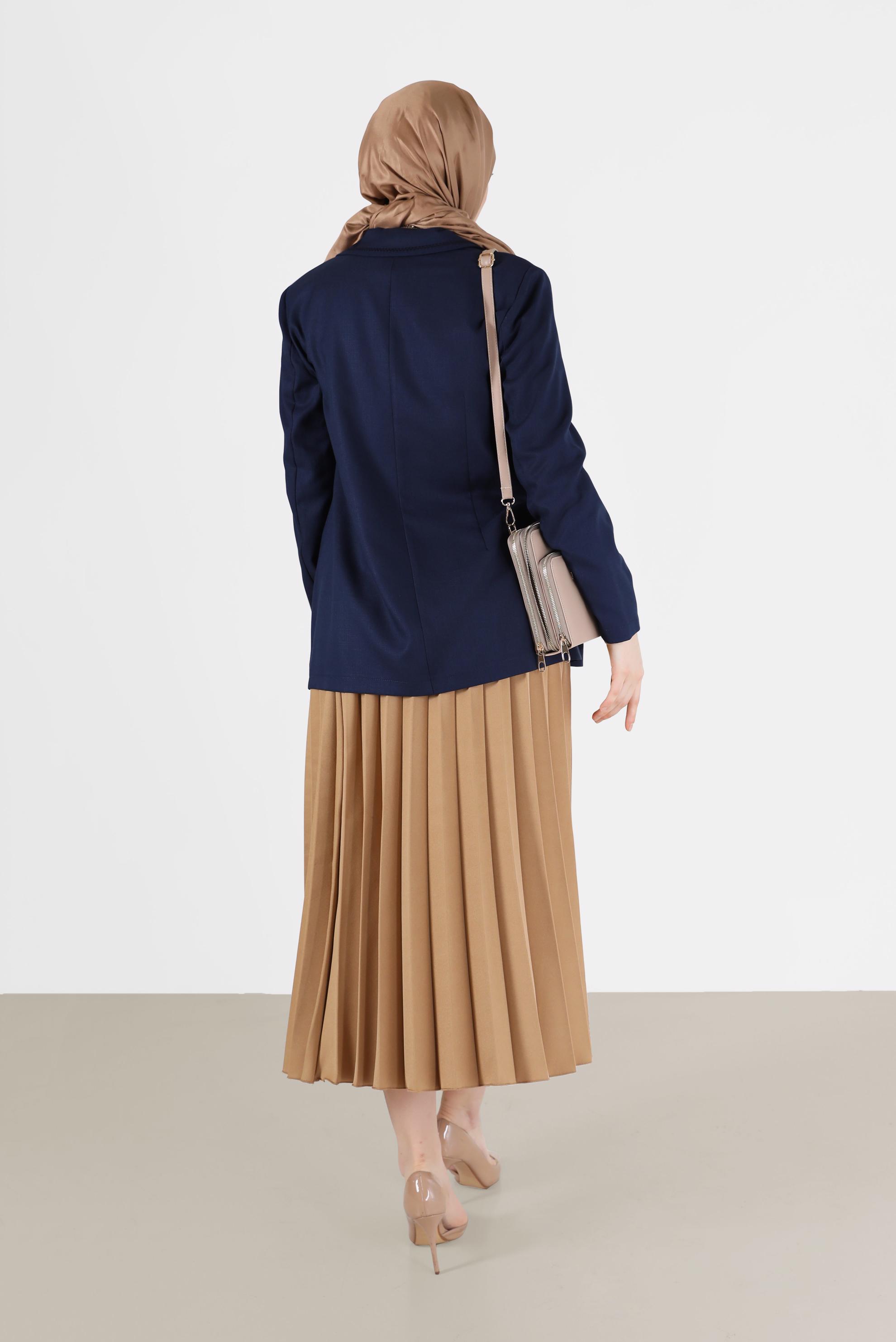 Tesettür giyim LACİVERT KRUVAZE YAKA CEPLİ CEKET 41448	