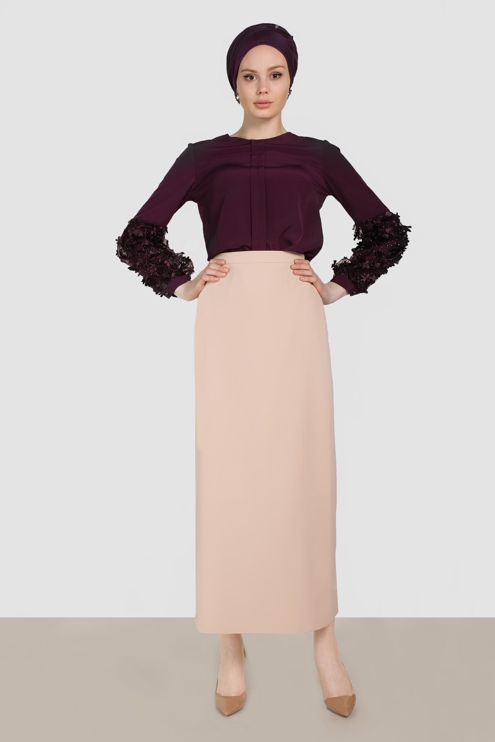 Tesettür giyim BEJ YÜKSEK BEL ETEK 60068	