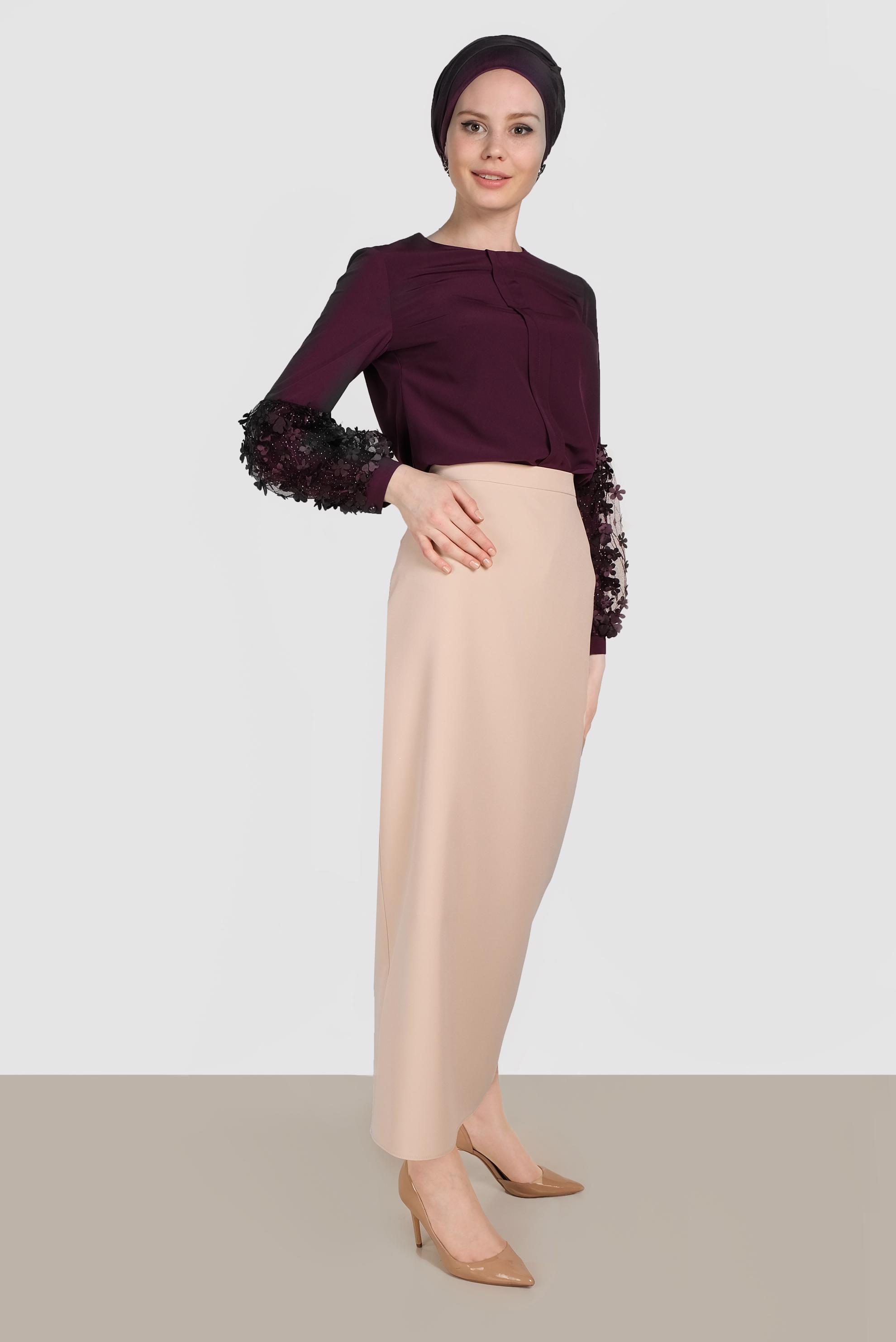 Tesettür giyim BEJ YÜKSEK BEL ETEK 60068	