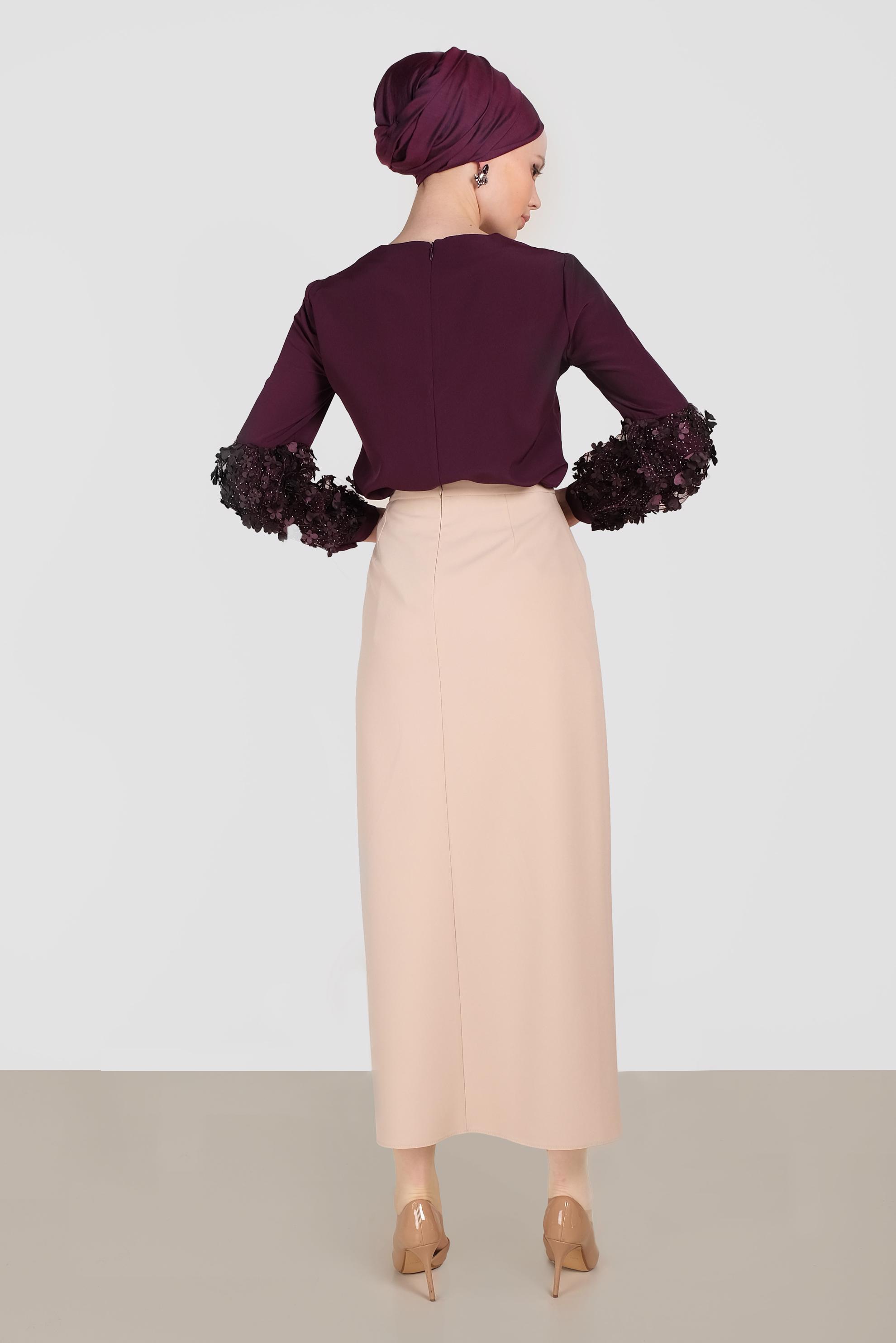 Tesettür giyim BEJ YÜKSEK BEL ETEK 60068	