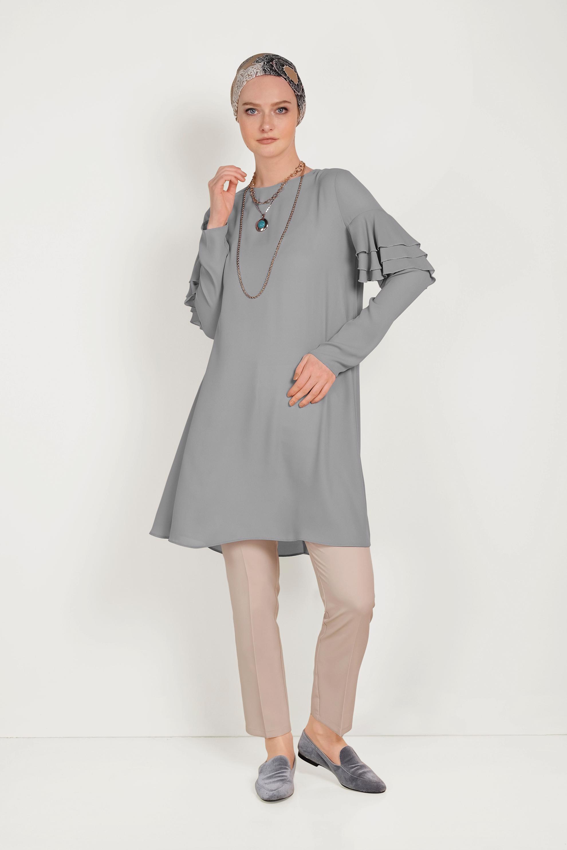 Tesettür giyim BEJ DÜĞMELİ KUMAŞ PANTOLON 70051	