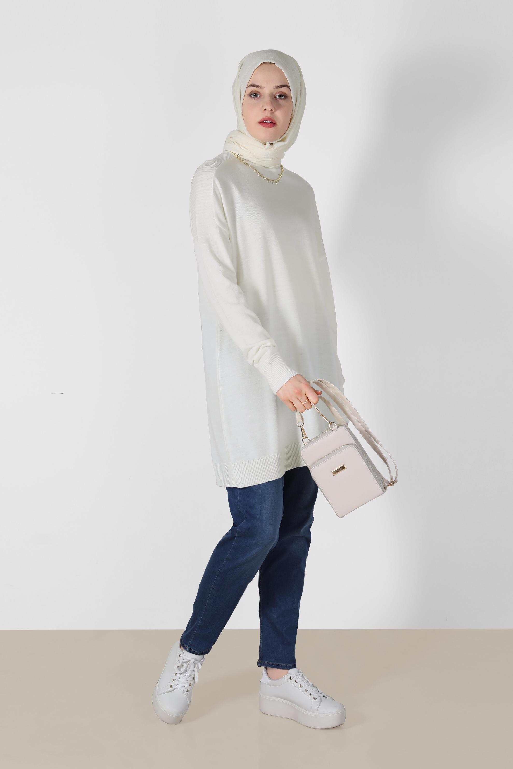 Tesettür giyim LACİVERT BELİ LASTİKLİ DENİM PANTOLON 70219