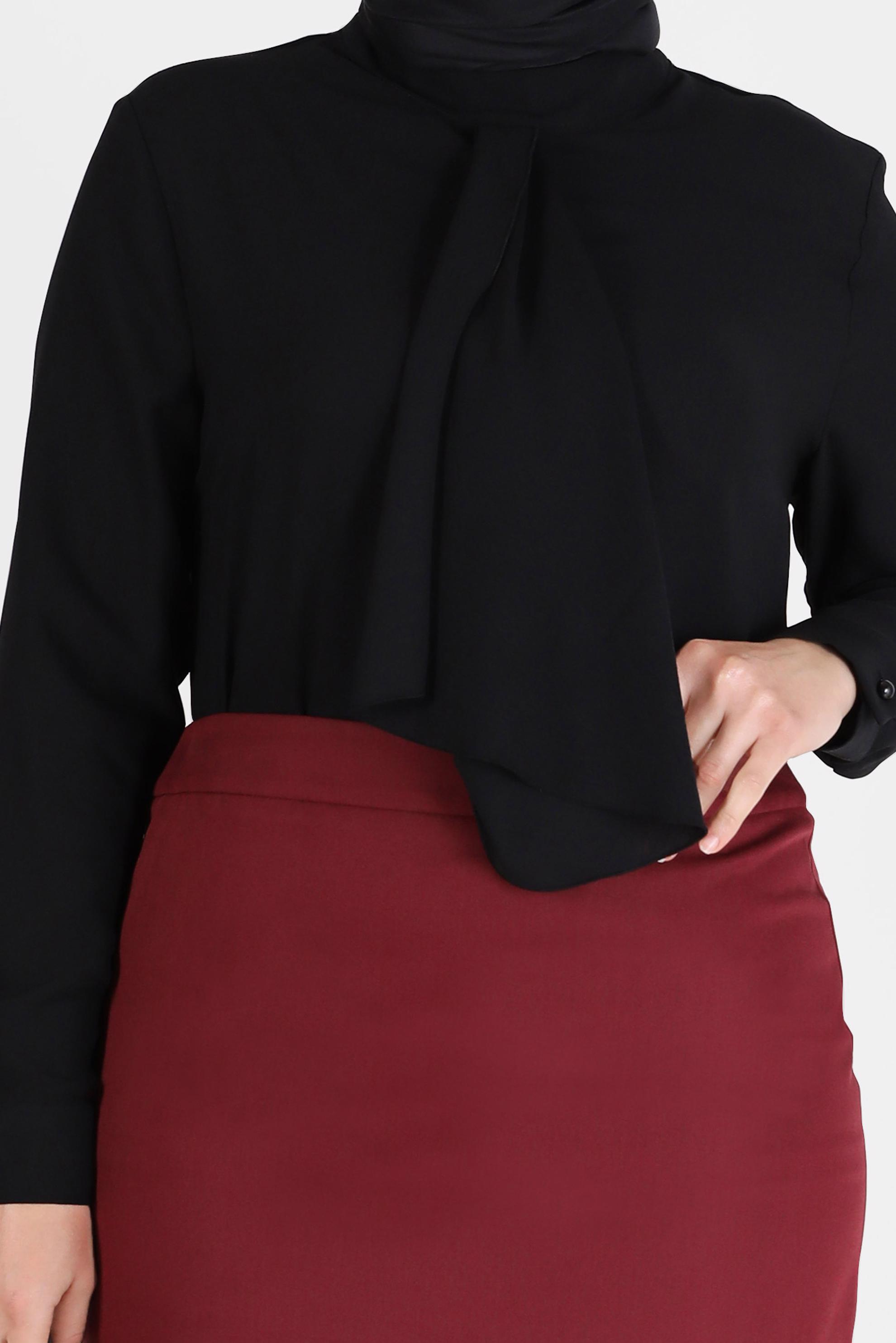 Vêtements hijab NOIR CHEMISIER EN CRÊPE DÉTAILLÉ ÉCHARPE 20183