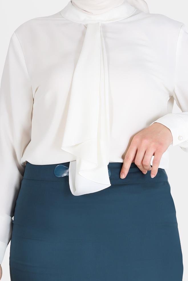 Vêtements hijab BLANC CHEMISIER EN CRÊPE DÉTAILLÉ ÉCHARPE 20183 - ALVİNA