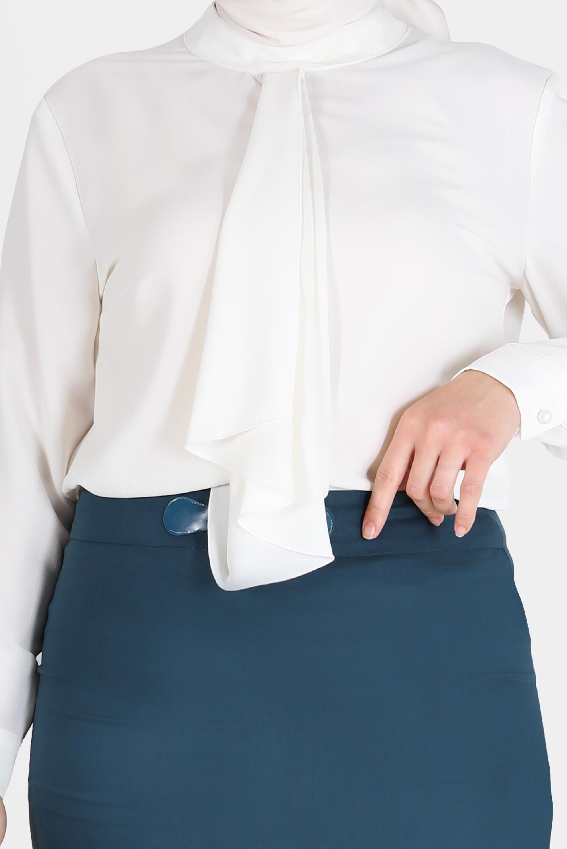 Vêtements hijab BLANC CHEMISIER EN CRÊPE DÉTAILLÉ ÉCHARPE 20183