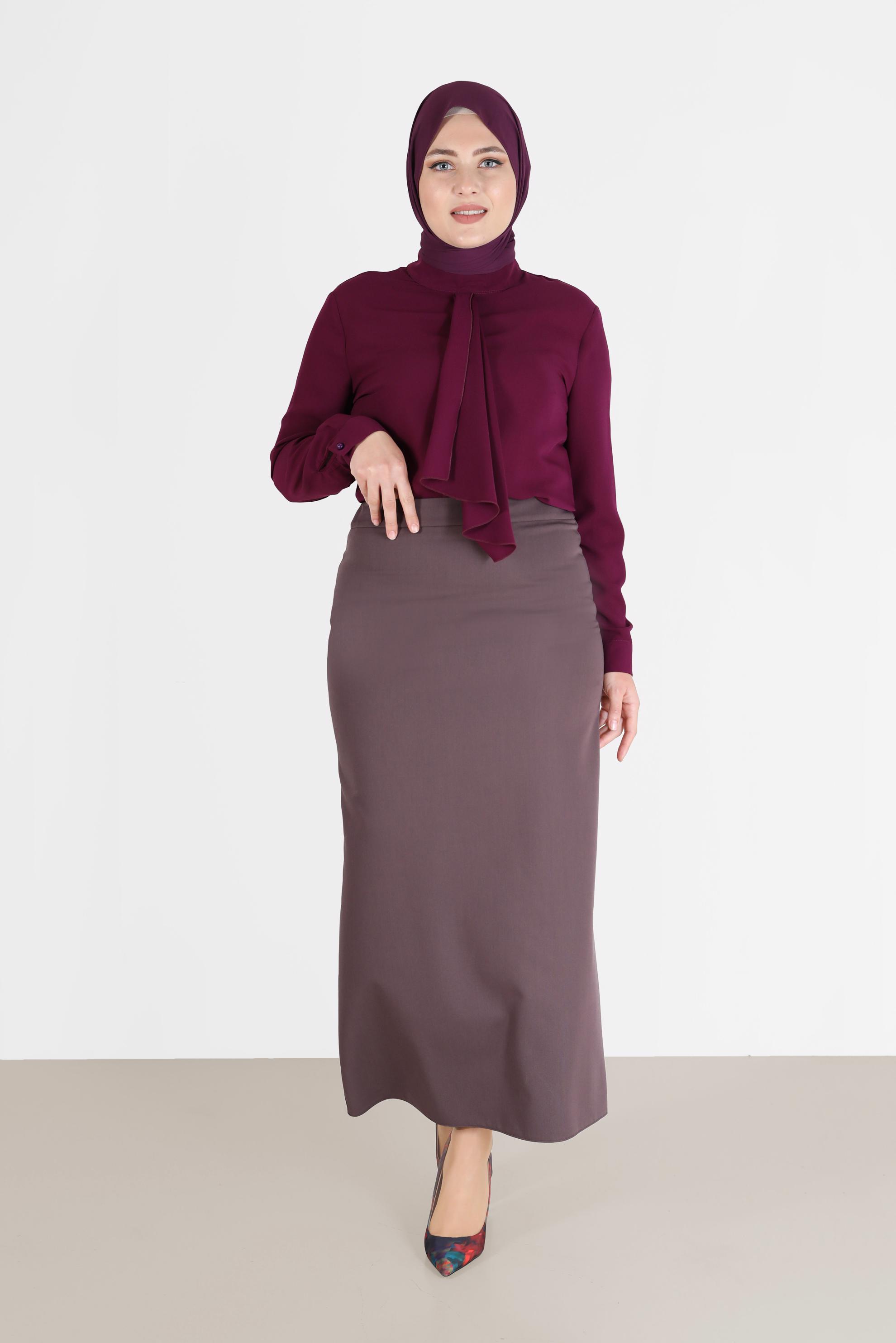 Vêtements hijab PRUNE CHEMISIER EN CRÊPE DÉTAILLÉ ÉCHARPE 20183