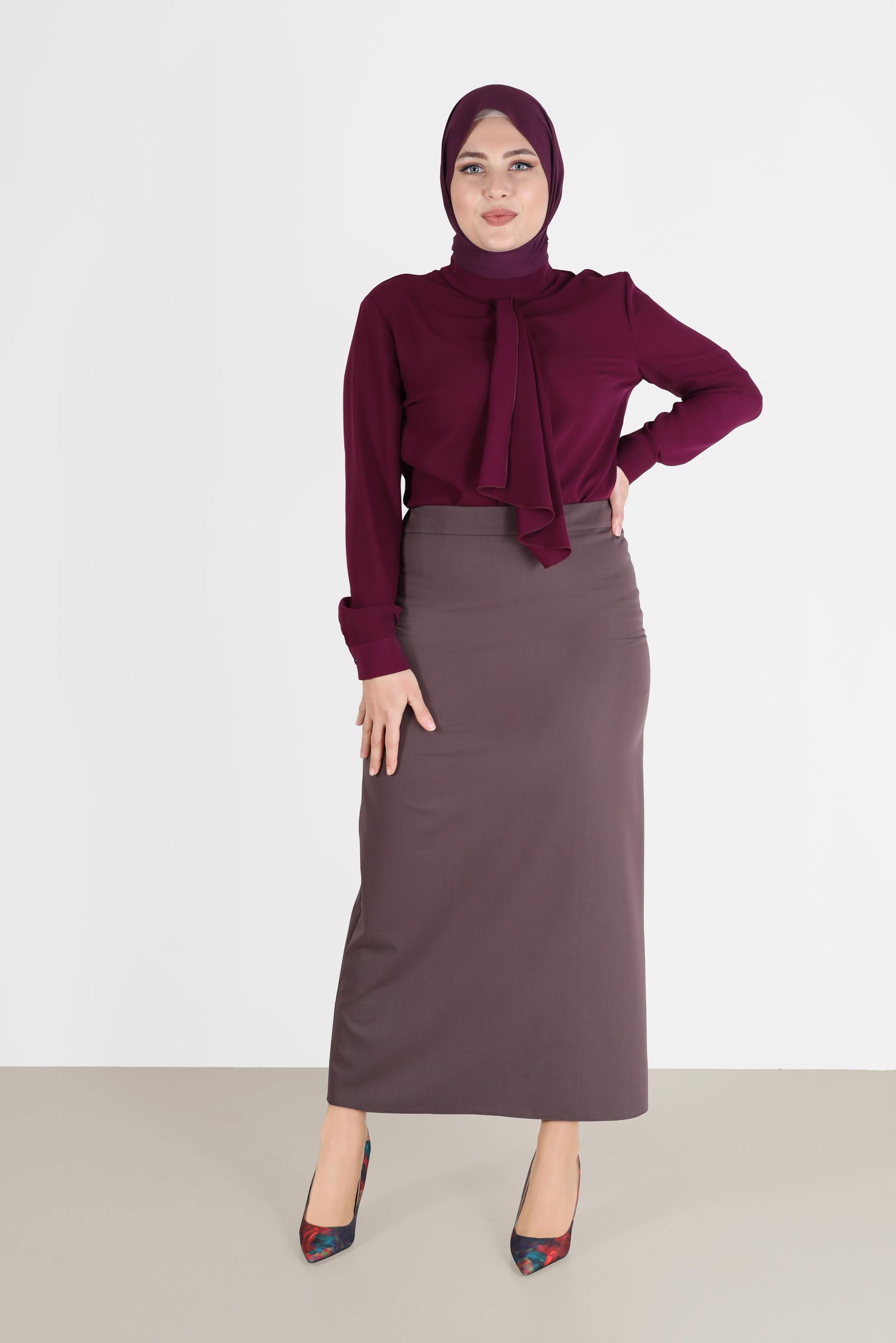 Vêtements hijab PRUNE CHEMISIER EN CRÊPE DÉTAILLÉ ÉCHARPE 20183