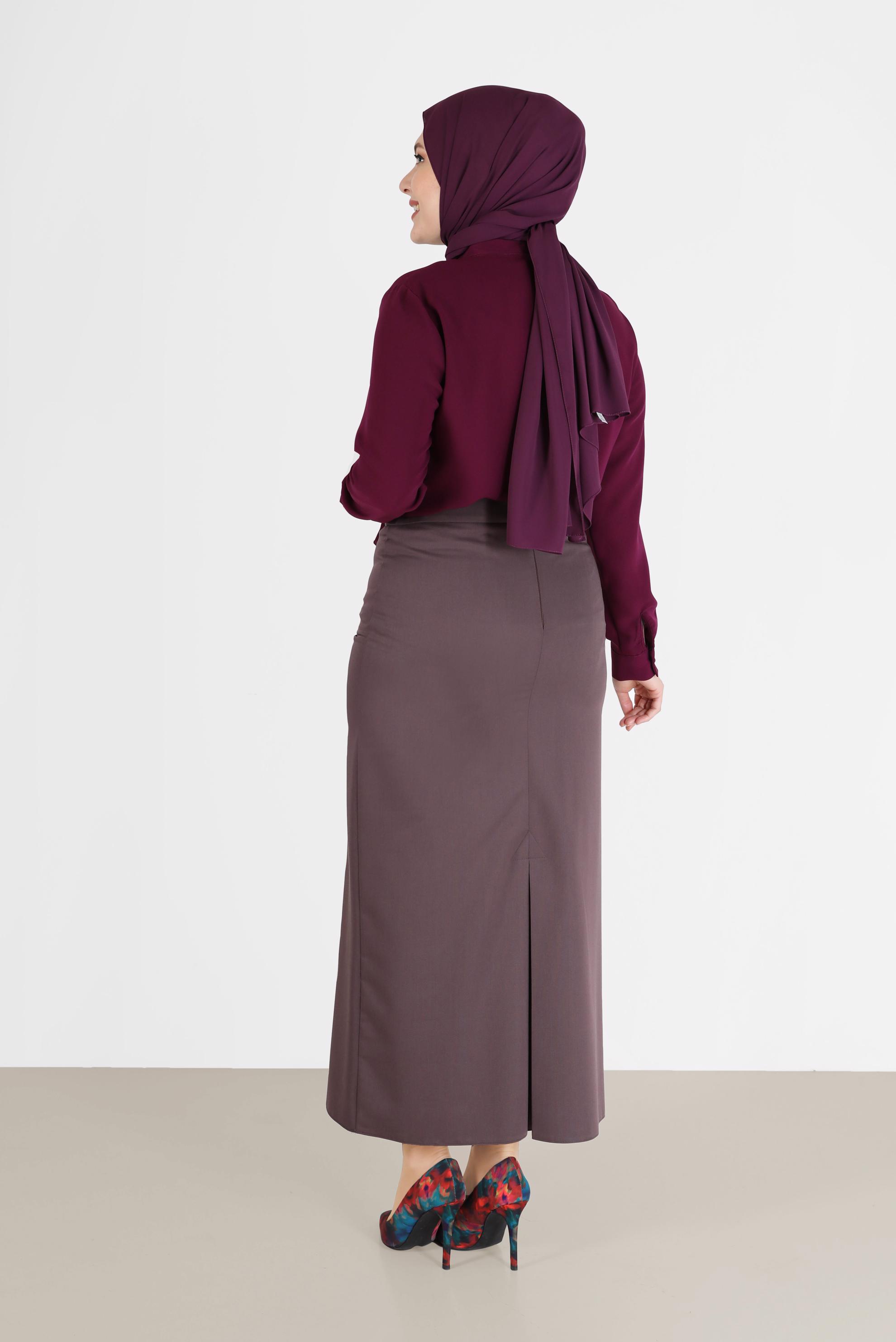 Vêtements hijab PRUNE CHEMISIER EN CRÊPE DÉTAILLÉ ÉCHARPE 20183