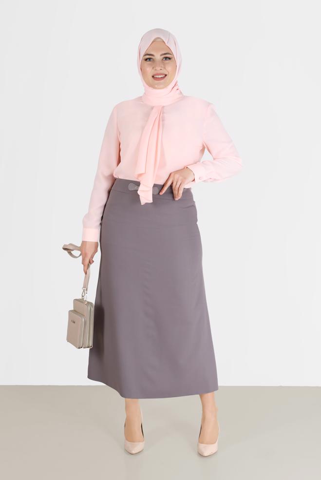 Vêtements hijab POUDRE CHEMISIER EN CRÊPE DÉTAILLÉ ÉCHARPE 20183 - ALVİNA