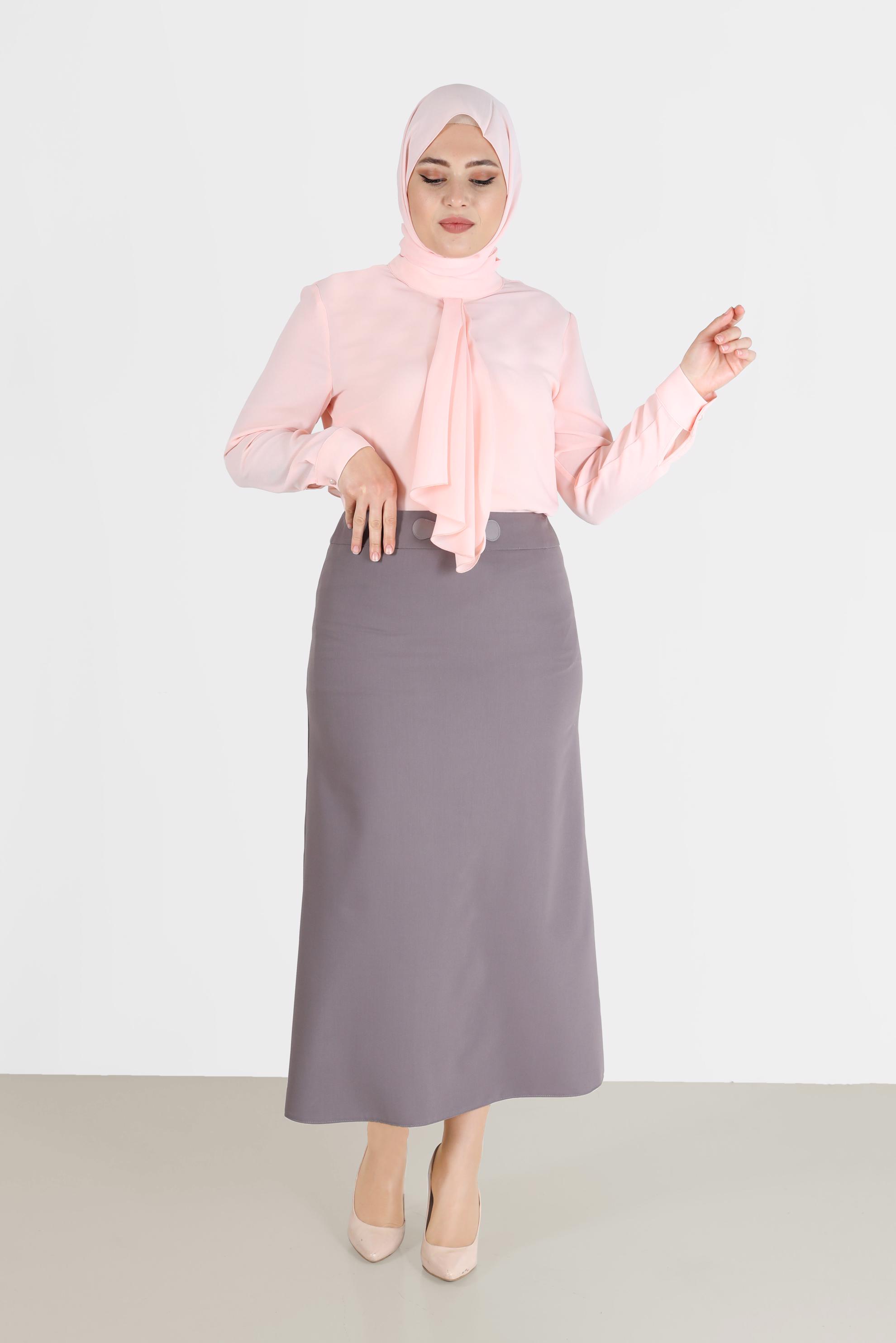 Vêtements hijab POUDRE CHEMISIER EN CRÊPE DÉTAILLÉ ÉCHARPE 20183