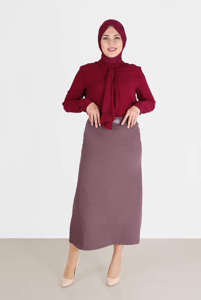 Vêtements hijab POURPRE CHEMISIER EN CRÊPE DÉTAILLÉ ÉCHARPE 20183 - ALVİNA